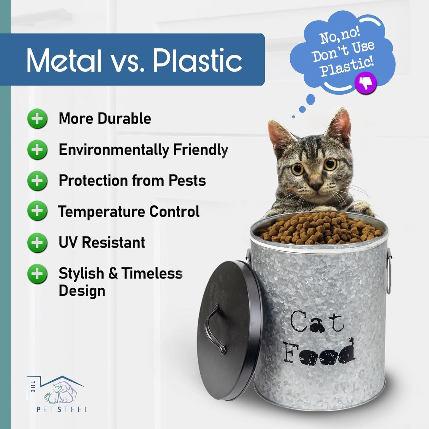 Medium 30lb Cat & Small 20lb Dog Pet Food Storage Canister with Scoop – Durable & Airtight for Freshnesss, Minimalist Design & Recyclable, Medium Metal Container(Combo - Small Dog Bin & Med Cat Bin)