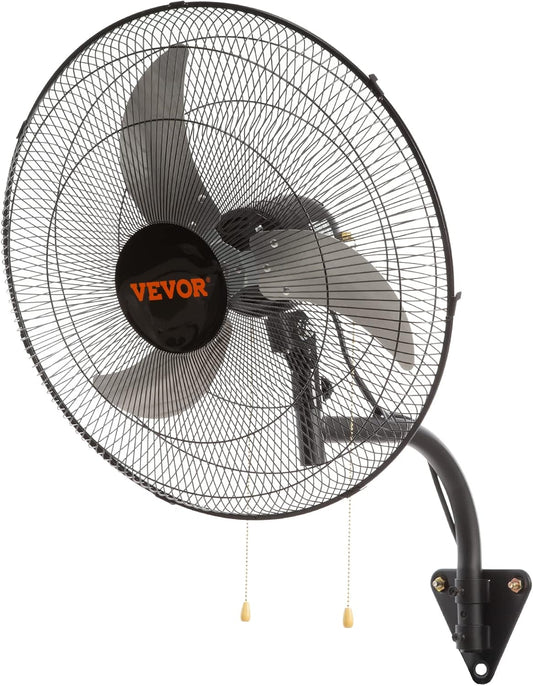 VEVOR 20 inch Wall Mount Fan Oscillating, 3-speed High Velocity Max. 4650 CFM Industrial Wall Fan for Indoor, Commercial, Residential, Warehouse, Greenhouse, Workshop, Basement, Black, ETL Listed
