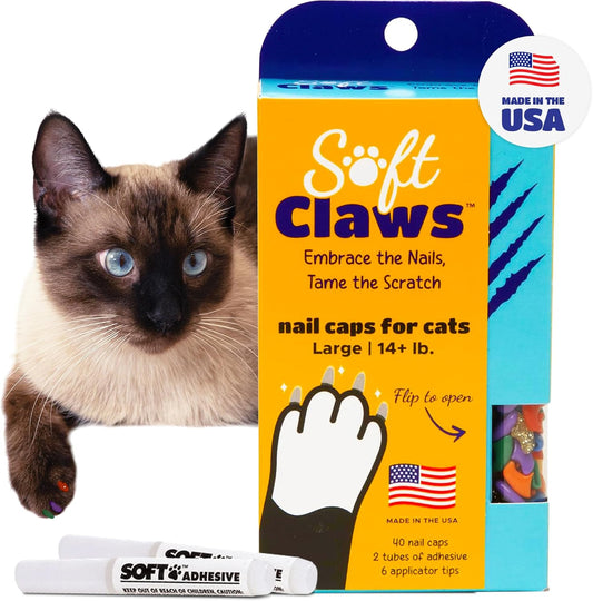 Soft Claws Cat Nail Caps for Large Cats – (40 Caps, Pride) - Made in USA - Veterinarian-Developed | Protects Furniture & Skin - Easy to Apply, Long-Lasting Anti-Scratch Soft Cat Claw Covers