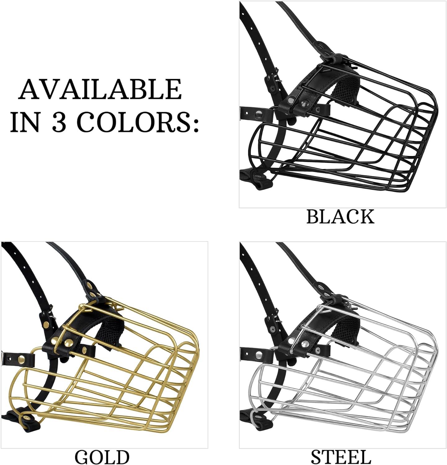 German Shepherd Dog Muzzle Metal Basket for Medium Large Dogs Adjustable Durable Leather Straps Secure Wire Mask for Biting Chewing Barking (Black, L - Size)