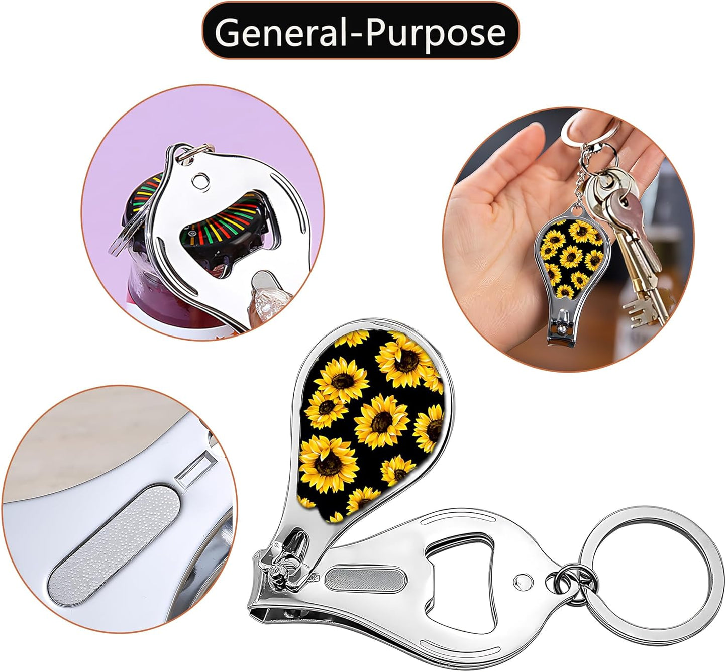 Nail Clippers with Key Chain Cute Stainless Steel Nail Cutter with File Professional Toenail Clipper for Men Multifunction Toenail Clipper 2 Pack Nique Cutter for Adult(Sunflower)