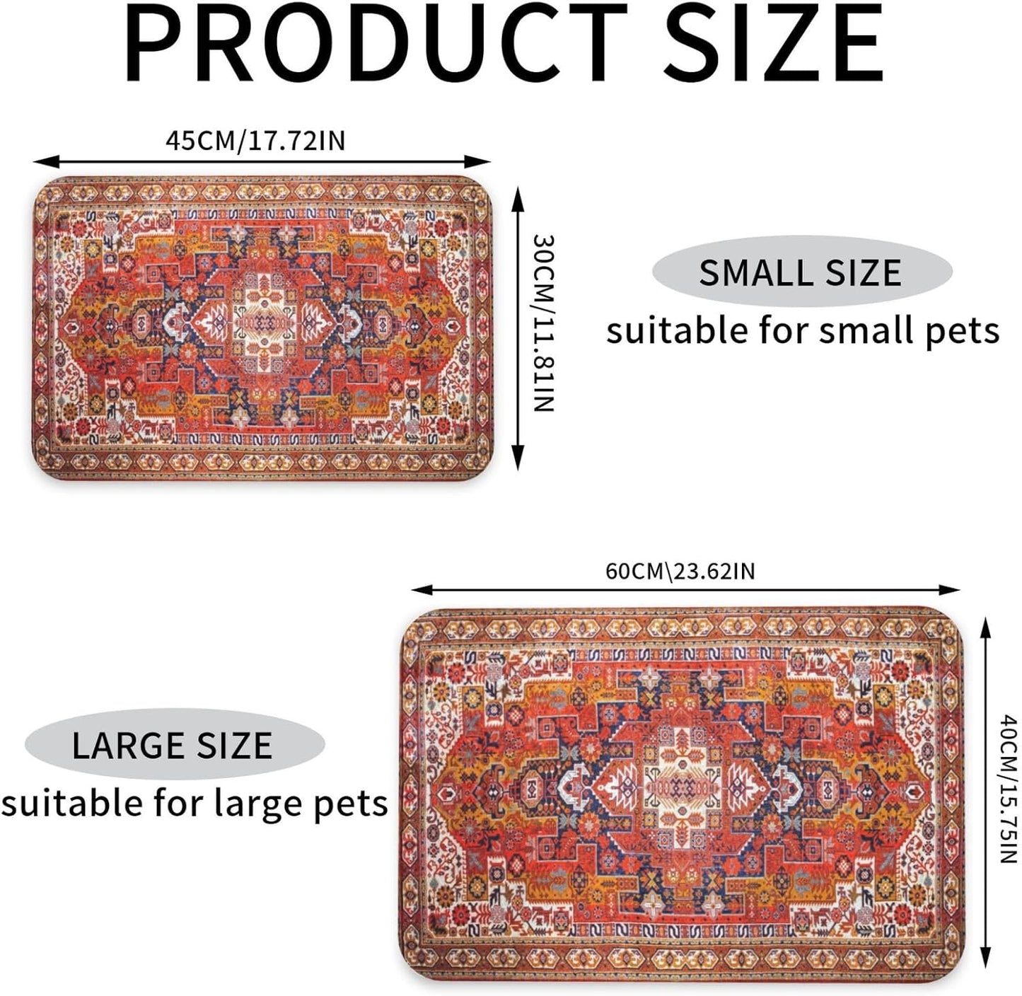 Boho Folk Geometric Ornament Dog Food Mat Absorbent Bowl Mats No Stains Quick Dry Waterproof Pet Cat Placemats for Food and Water, 30x45cm