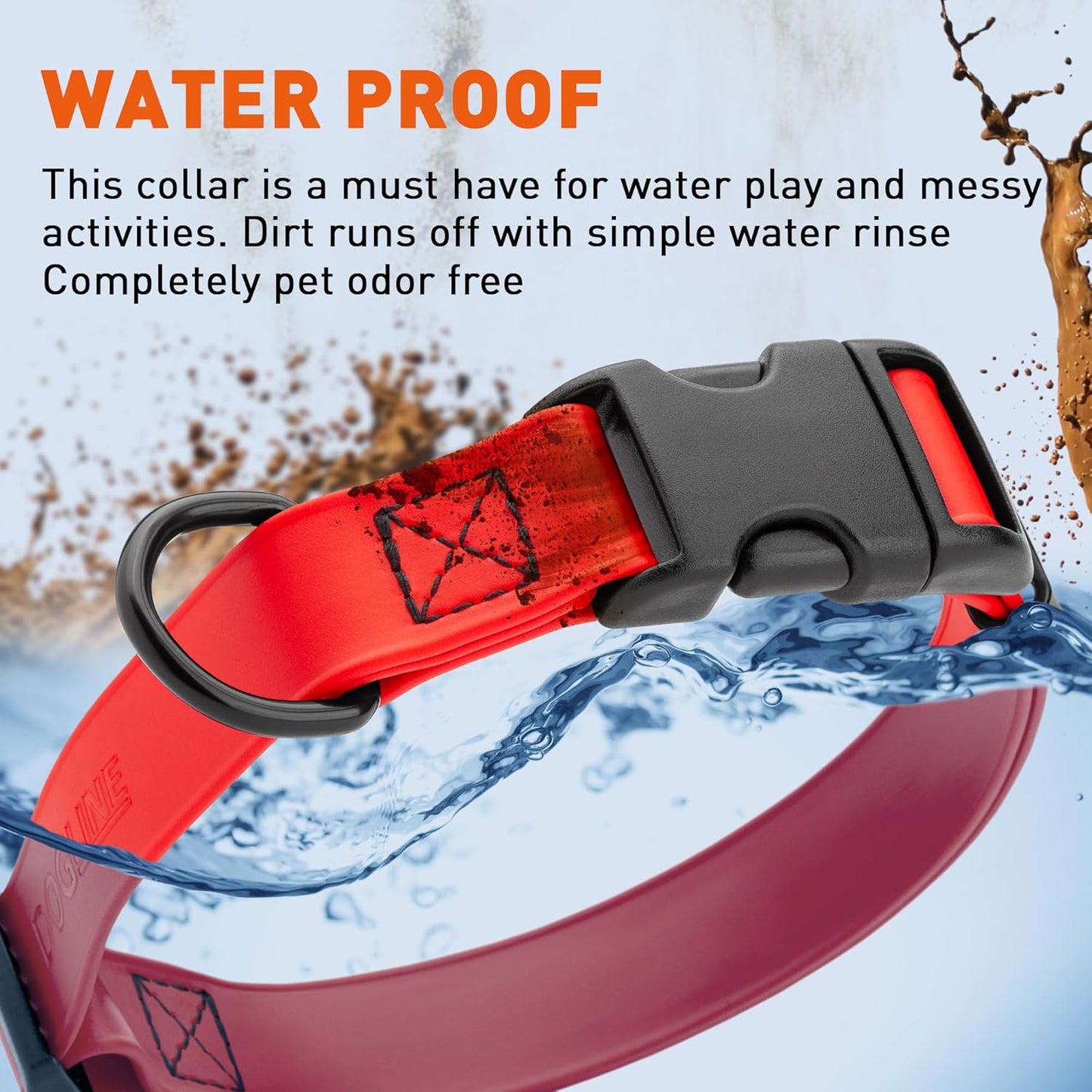 Dogline Biothane Waterproof Dog Collar with Quick Release Buckle Strong Coated Nylon Webbing with Odor- Proof for Easy Care Easy to Clean Fits Small Medium or Large Dogs, Red 3/4" W 12-19" L