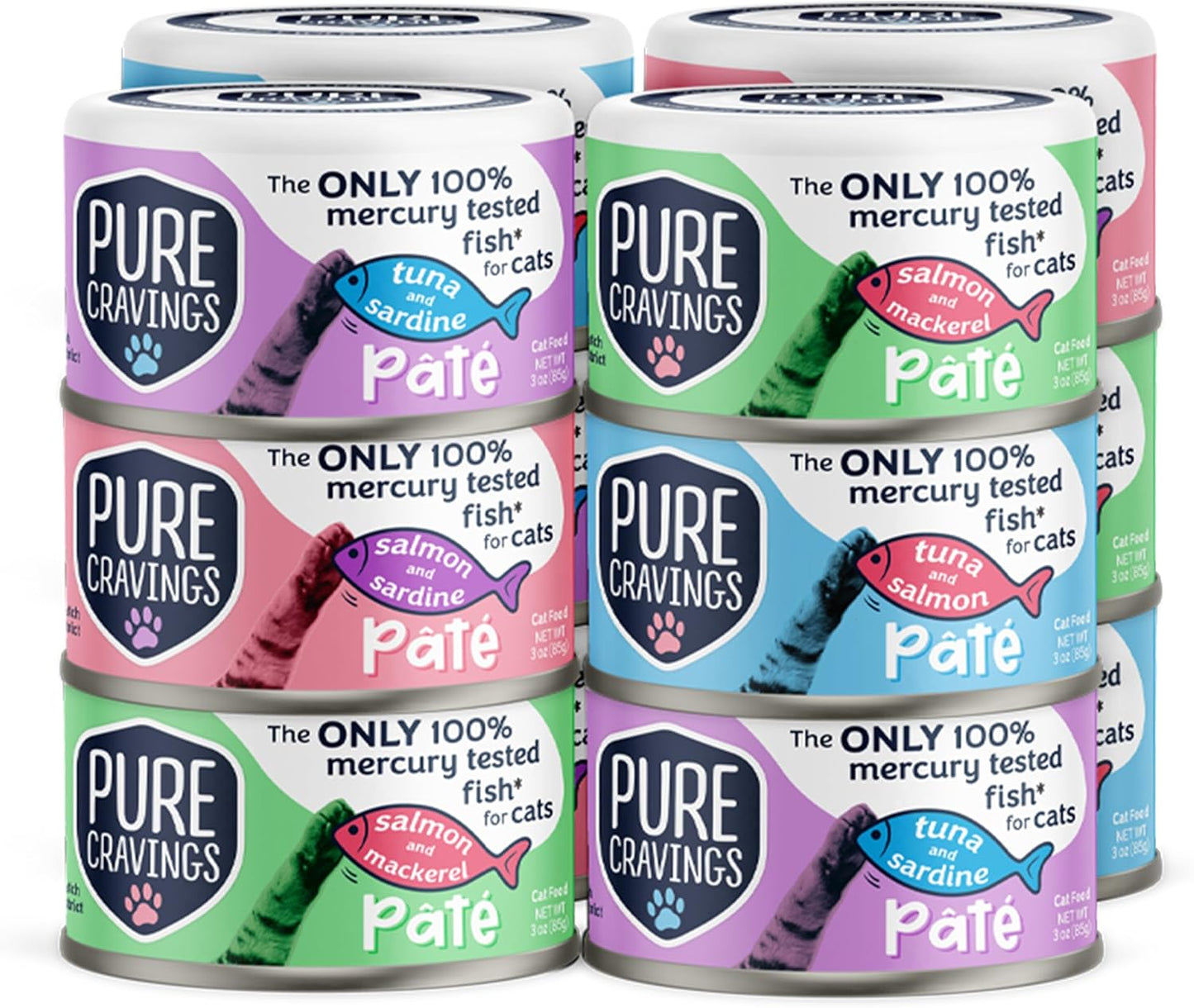 Pate, Canned Wet Cat Food, 100% Mercury-Tested, Moist Can Fish, Grain-Free Protein, Non-GMO, Variety Pack of 12-3X Tuna/Salmon, 3X Tuna/Pumpkin, 3X Tuna/Sardine, 3X Salmon/Sardine