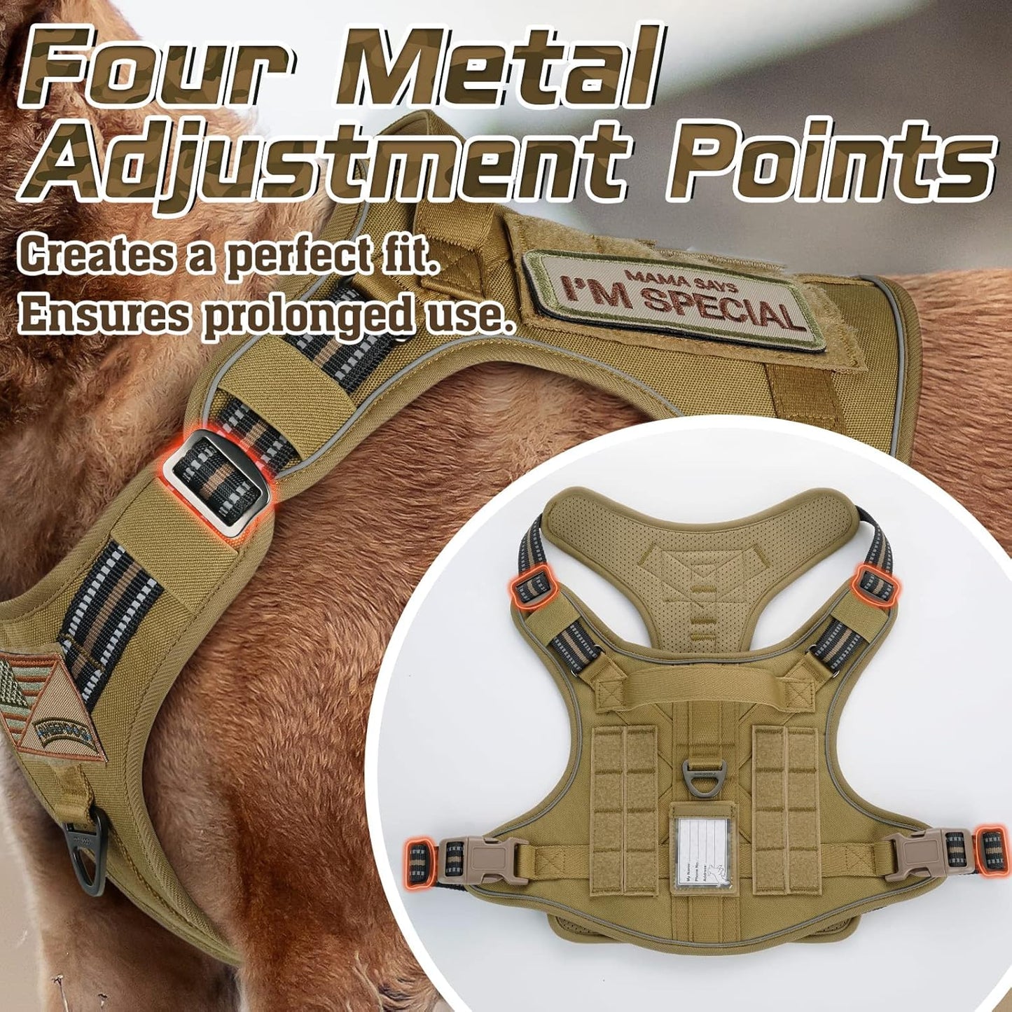 rabbitgoo Tactical Dog Harness Medium Sized Dog, No Pull Military Service Vest with Handle & Molle, Easy Control for Training Walking, Adjustable Reflective Straps, Brown, M