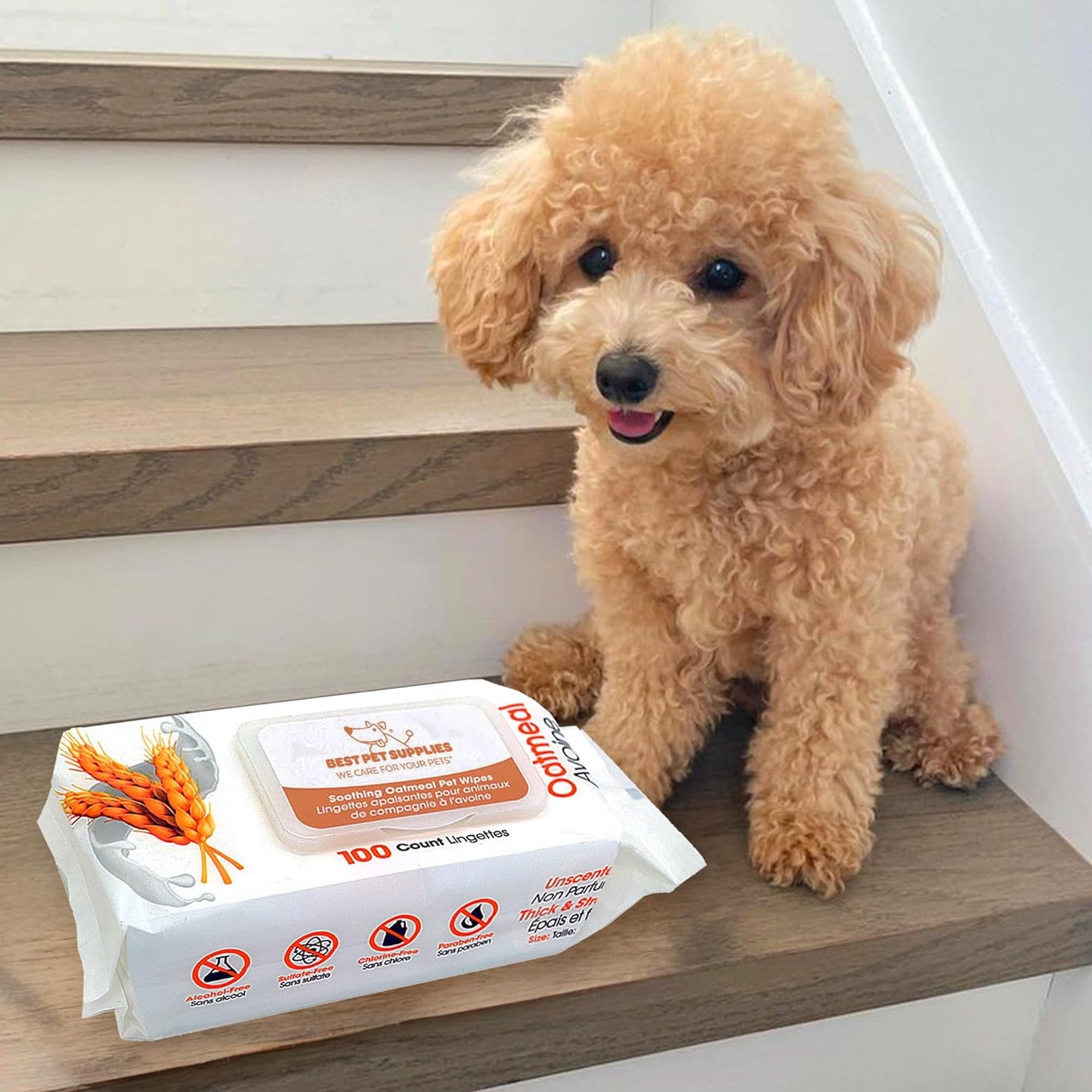 Best Pet Supplies Pet Wipes for Dogs - Dog Wipes Cleaning Deodorizing, or Coats, Ears, Paws - Soothing Oatmeal, 100 Count