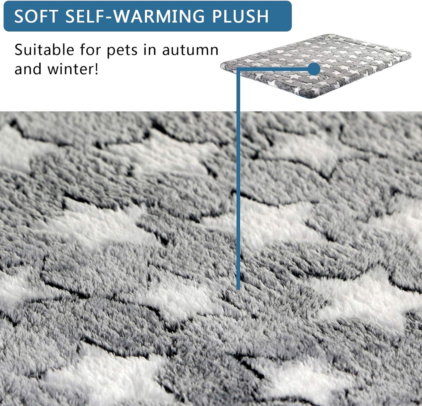 KROSER Fancy Dog Crate Pad - Reversible (Cool & Warm), Machine Washable, Suitable for Small to XXX-Large Dogs, Grey, Navy, Star Pattern