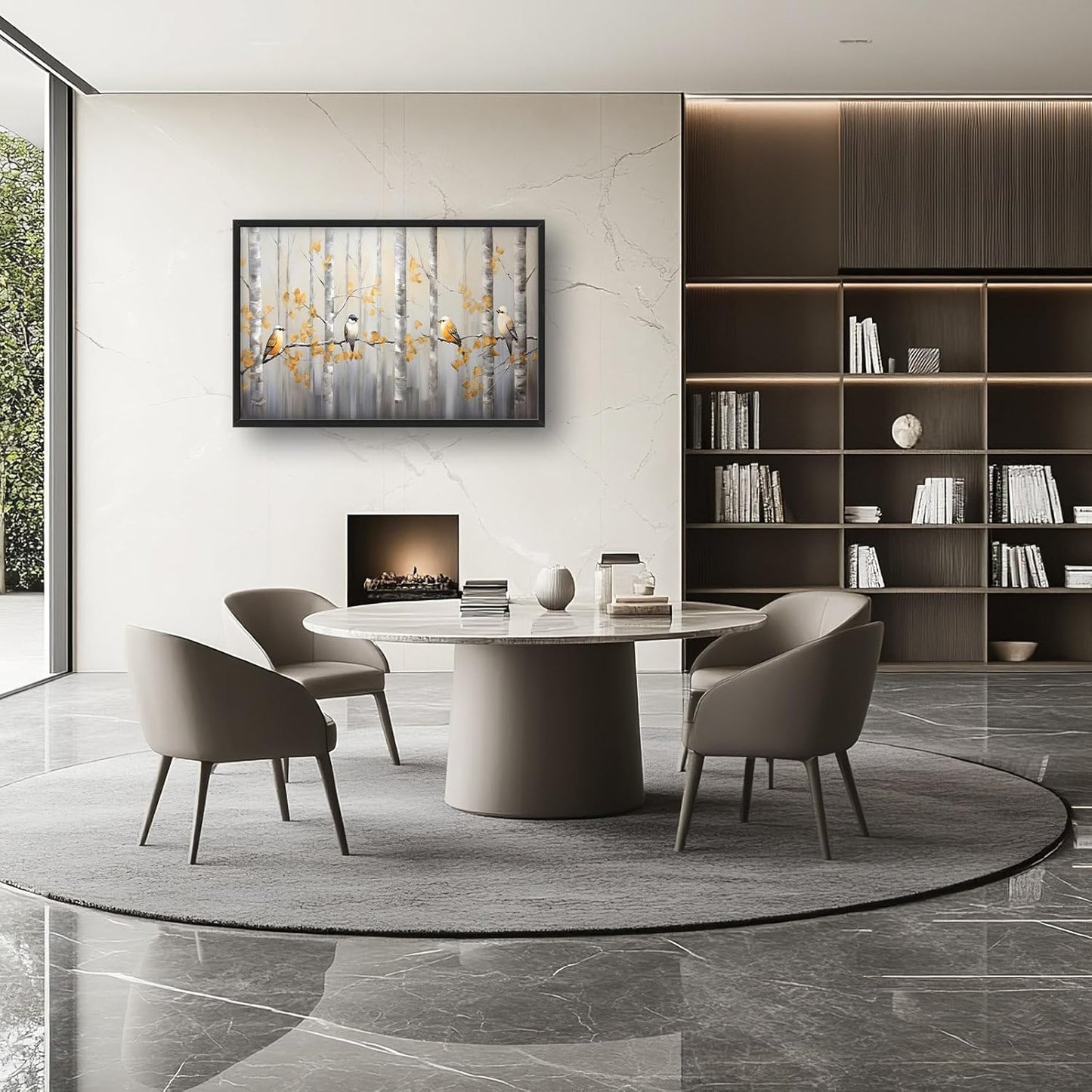 Quorin Bird Large Wall Art Abstract Forest Birds Pictures Wall Decor Yellow Woods Branches Tree Canvas Print Painting Artwork for Bathroom Living Room Bedroom 36L x 24W