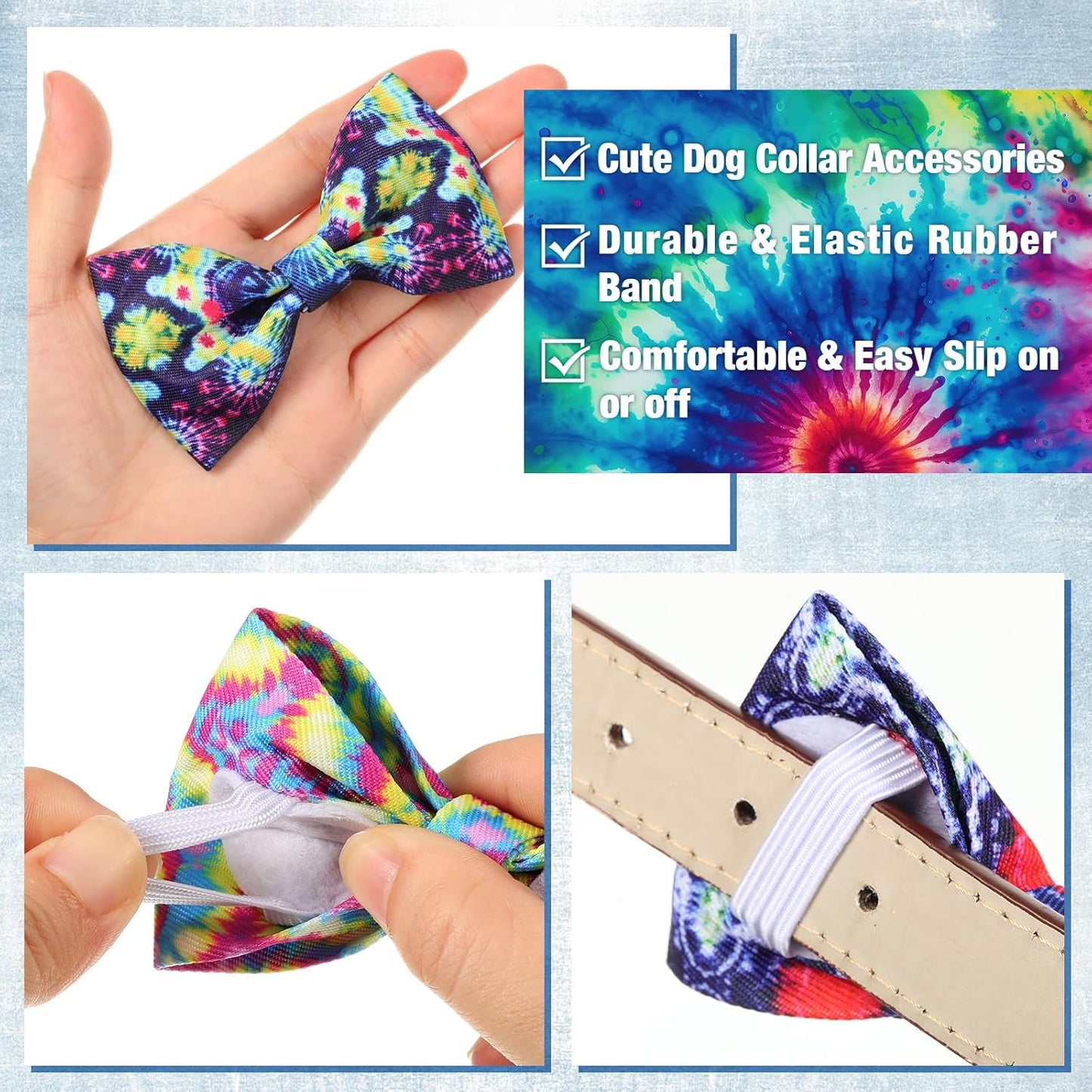 Reginary 50 Pieces Dog Bow Ties Pet Collar Bow Puppy Collar Attachment with Rubber Bands for Small Medium Cat Pet Grooming Charms Accessories Wedding Birthday Occasion(Tie Dye Style)