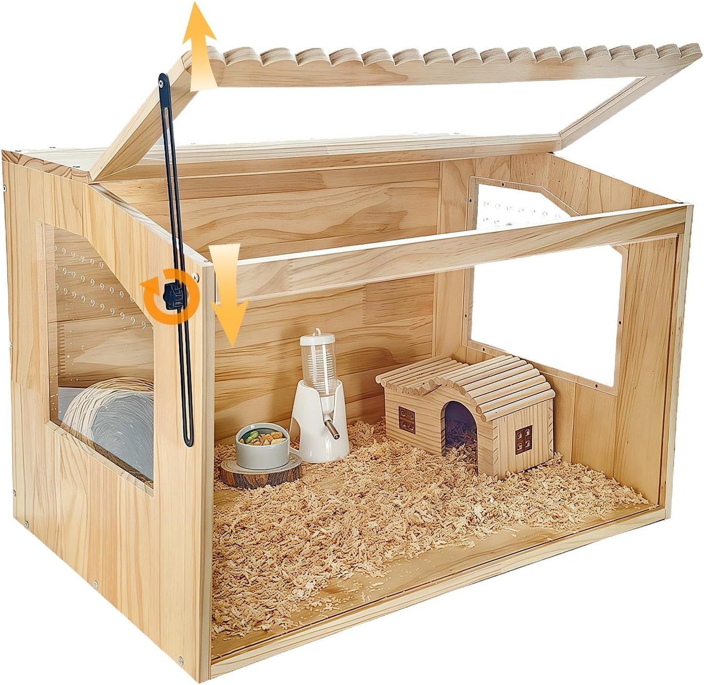 Wooden Hamster Cage, 24" Lx16 Wx16 H,Guinea Pig Cage, Small Animal Cage for Dwarf Syrian Hamsters Degus Mice & Other Small Pets. Hamster Habitat with Openable Top and Large Acrylic Sheets