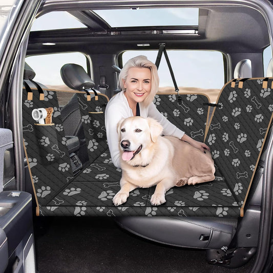 Dog Car Seat Cover for Back Seat, Larger Dog Car Bed Cover with Strong Bottom, Car Back Seat Extender Hammock for Full Size Truck/SUV Black 8 Panels Black Foot Print