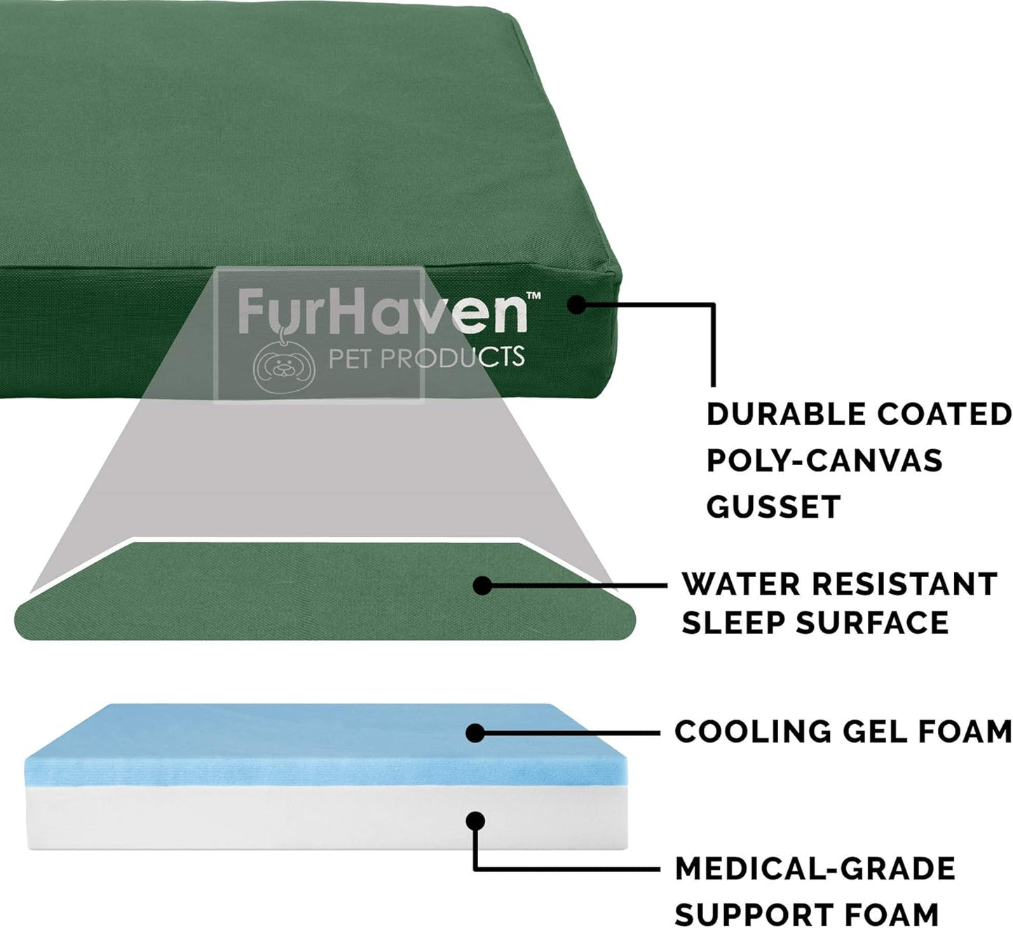 Furhaven Water-Resistant Cooling Gel Dog Bed for Large Dogs w/ Removable Washable Cover, For Dogs Up to 125 lbs - Indoor/Outdoor Logo Print Oxford Polycanvas Mattress - Forest, Jumbo Plus/XXL
