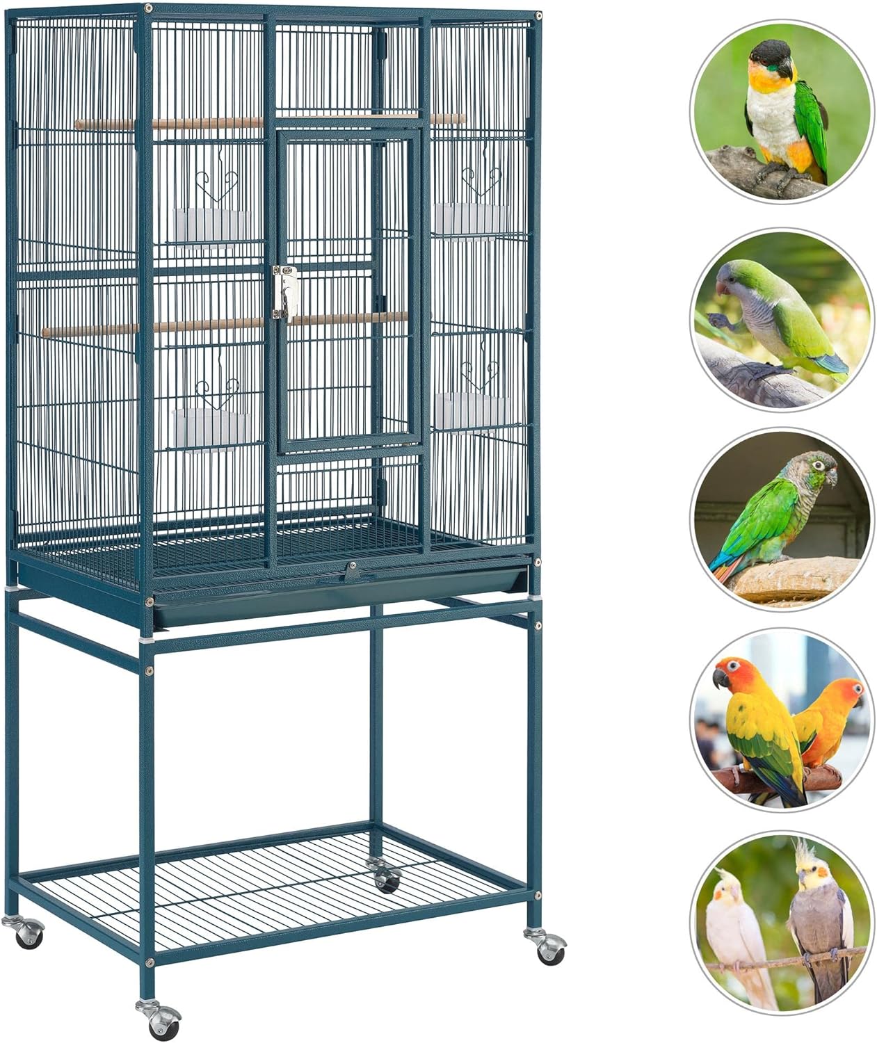 Yaheetech 54inch Metal Large Parrot Parakeet Flight Bird Cage w/Rolling Stand for Small Parrots Cockatiel Sun Parakeet Green Cheek Conure Lovebird Budgie Finch Canary
