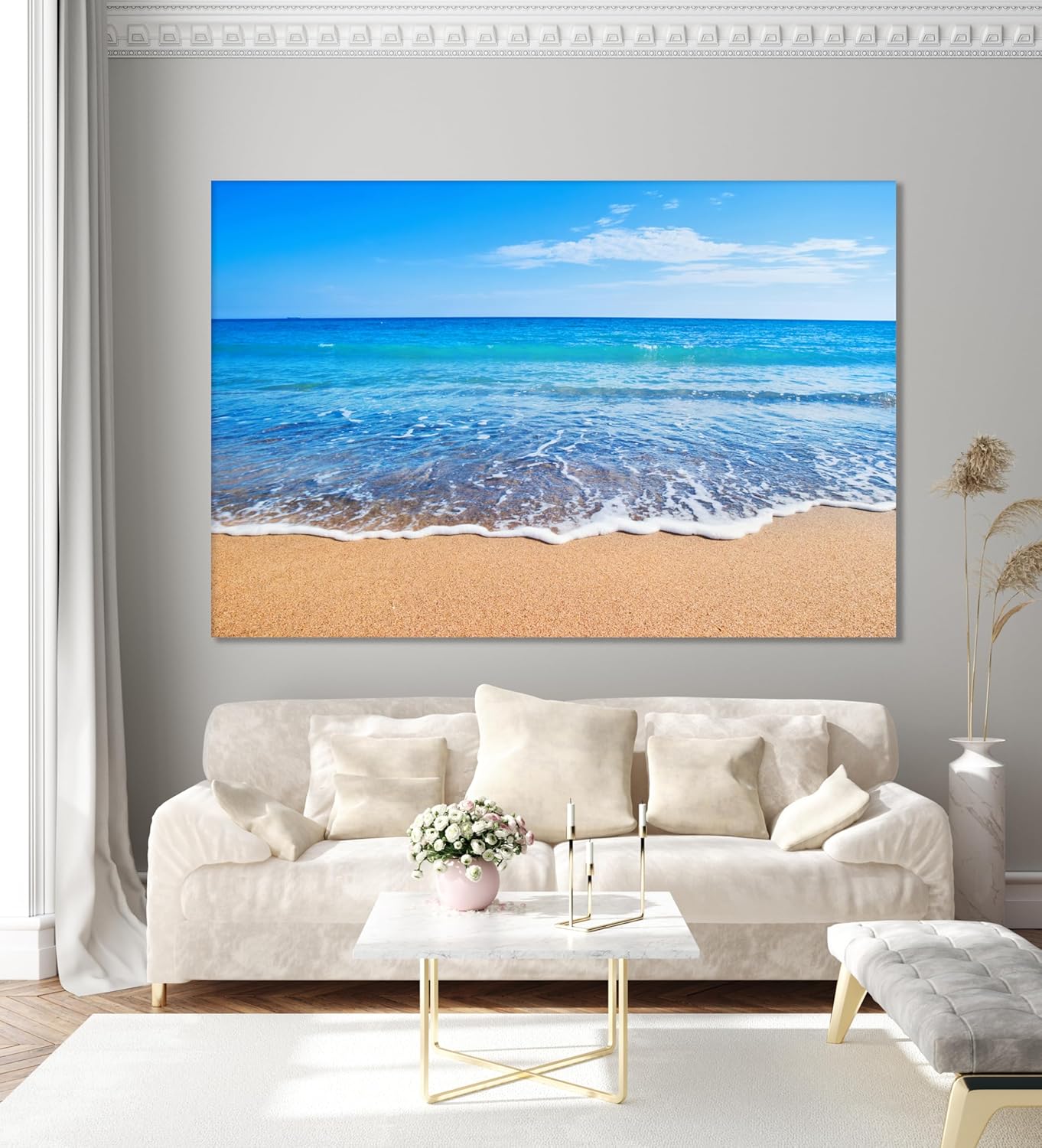 Nature Wall Art Prints - Ocean Forest Mountain Lake Canvas Landscapes - Small to Extra Large Living Room Bedroom Kitchen Bathroom Décor (Sandy Ocean Beach, 24L" x 36W")
