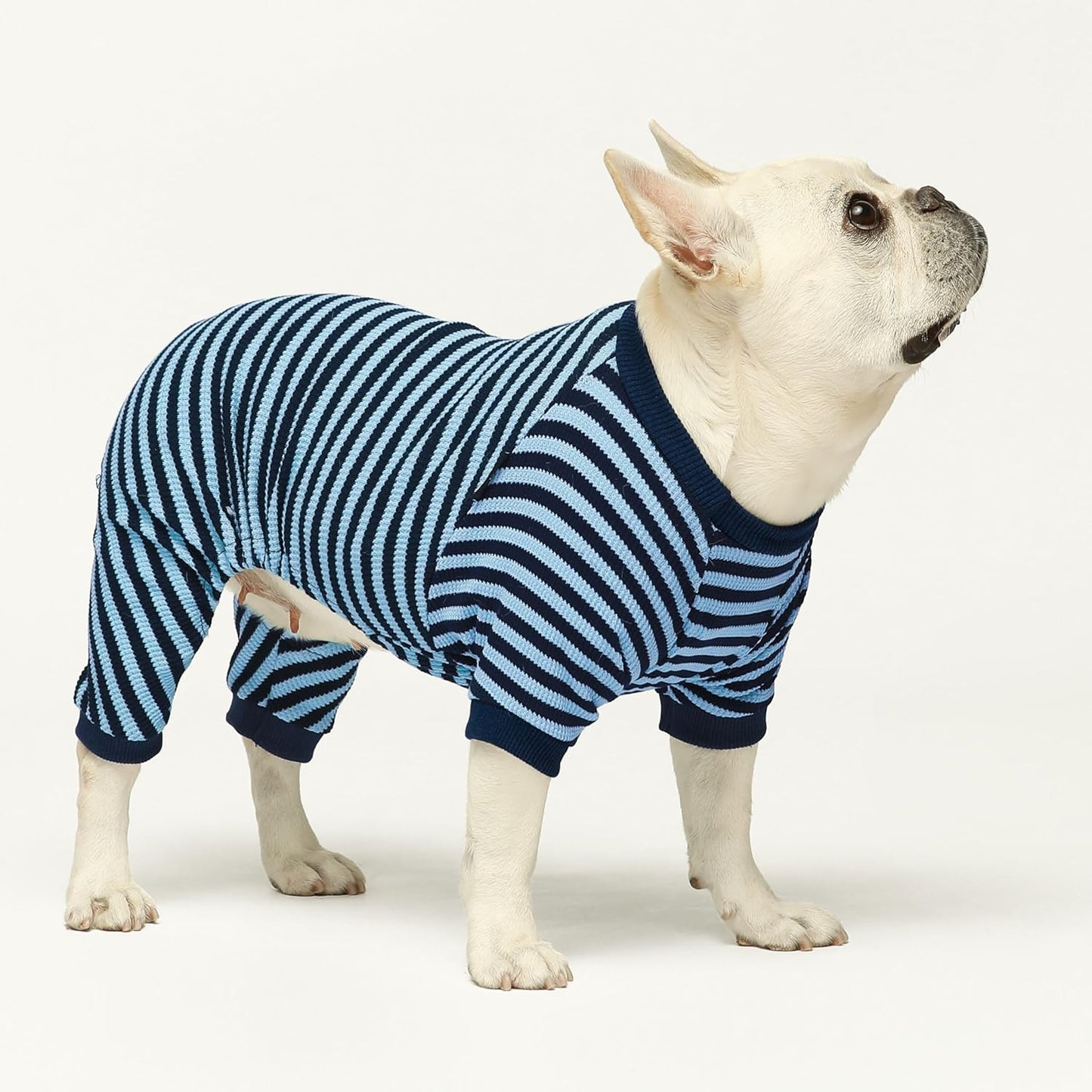 Fitwarm Blue and White Striped Dog Pajamas, Waffle Dog Clothes for Small Dogs Girl Boy, Puppy Onesie with Feet, Pet Cat Outfit, Large