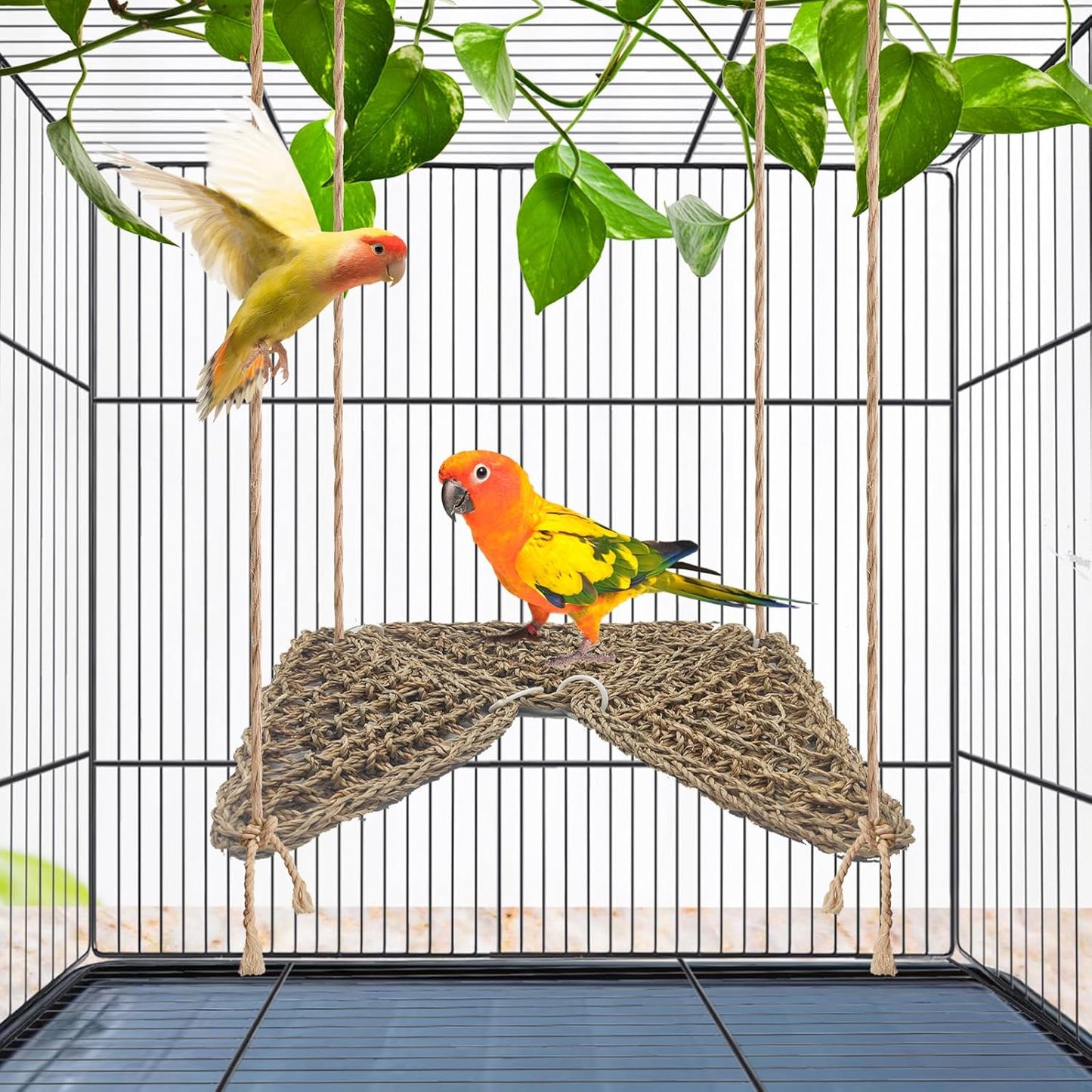 BNOSDM Bird Seagrass Mat, 3 PCS 7.1 x 7.1 Inches Parrot Natural Seagrass Woven Bird Net Hammock Mats Chew Toys Bird Hideout Cage Accessories for Lovebird Cockatiel Conure Budgie Hamster Rats