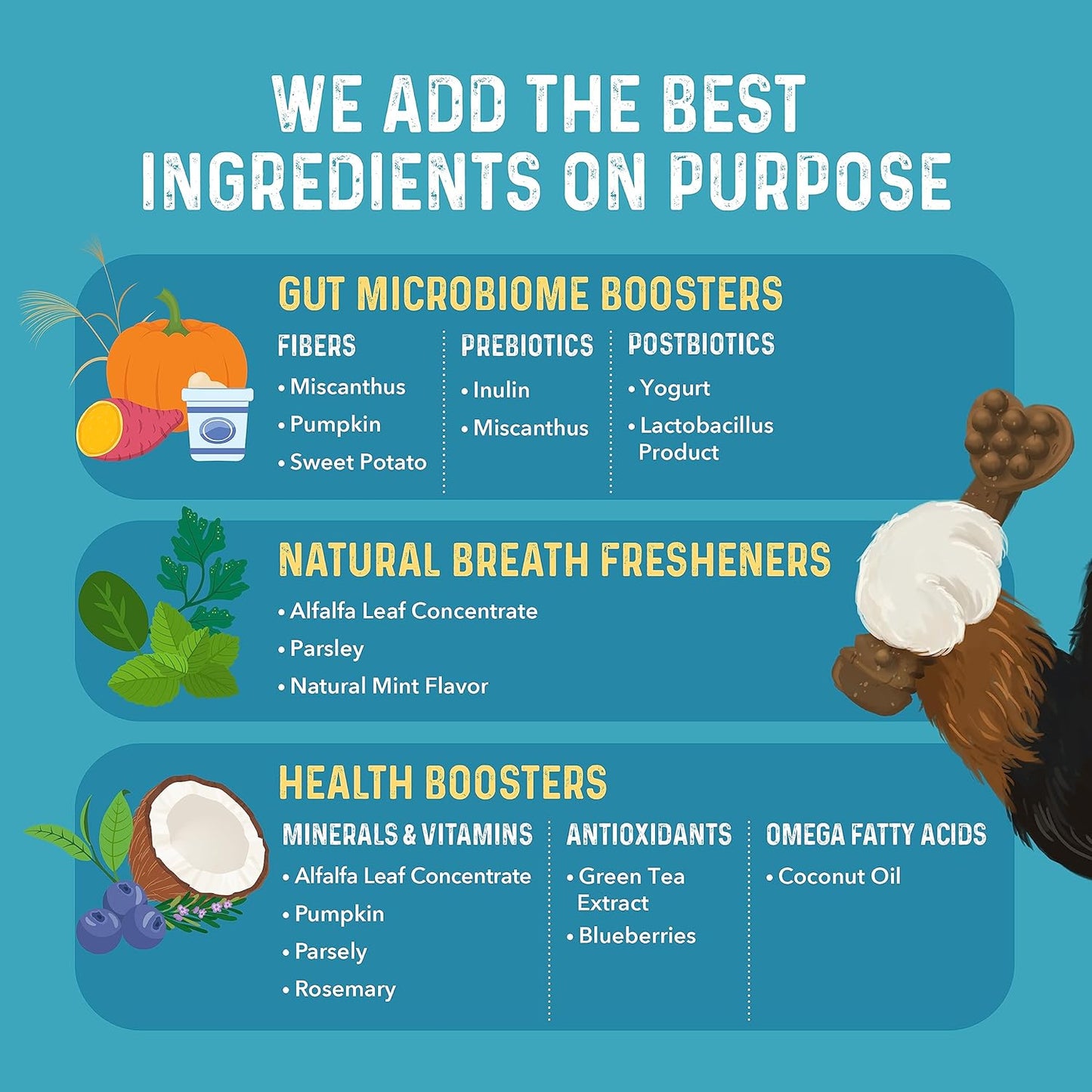 Bernie's Charming Chompers - Daily Dental Chews for Dogs 50-100 Lbs. - 24 Count - Cleans Teeth, Freshens Breath, + Boosts Oral-Gut Microbiome. Easy to Digest, Supports Healthy Digestion Naturally