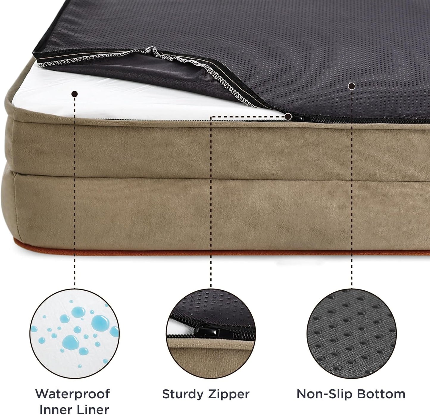 Bedsure XXL Orthopedic Dog Bed for Extra Large Dogs - Washable Giant Dog Cat Bed Waterproof, Comfort Dogs Couch Sofa with Washable Removable Cover, Pet Bed with Nonskid Bottom, Hazel, 52"