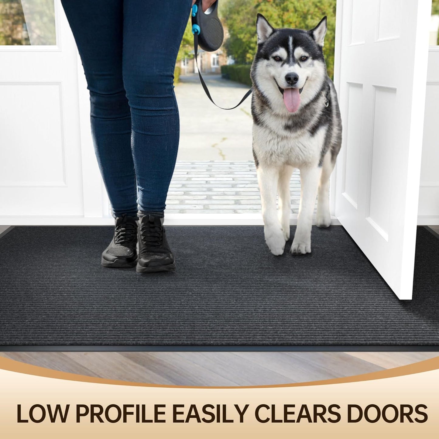 Durable Front Door Mat, Heavy Duty Indoor Outdoor Doormat, 60” x 36” Low Profile Outdoor Mats for Home Entrance, Stain and Fade Resistant Shoe Scraper Mat, Ideal for High Traffic Area
