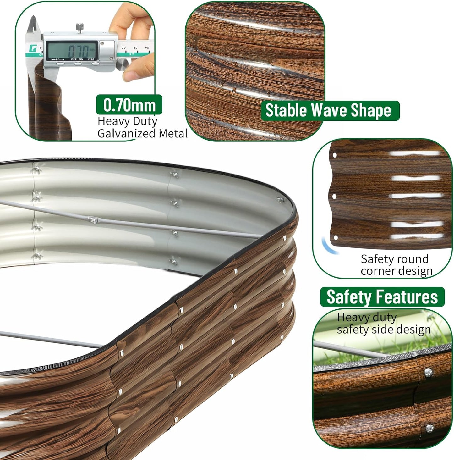 SnugNiture 6x3x1ft Raised Garden Bed Kit, Outdoor Oval Metal Garden Planter, Ground Planter Box for Gardening Vegetables Flowers, Brown