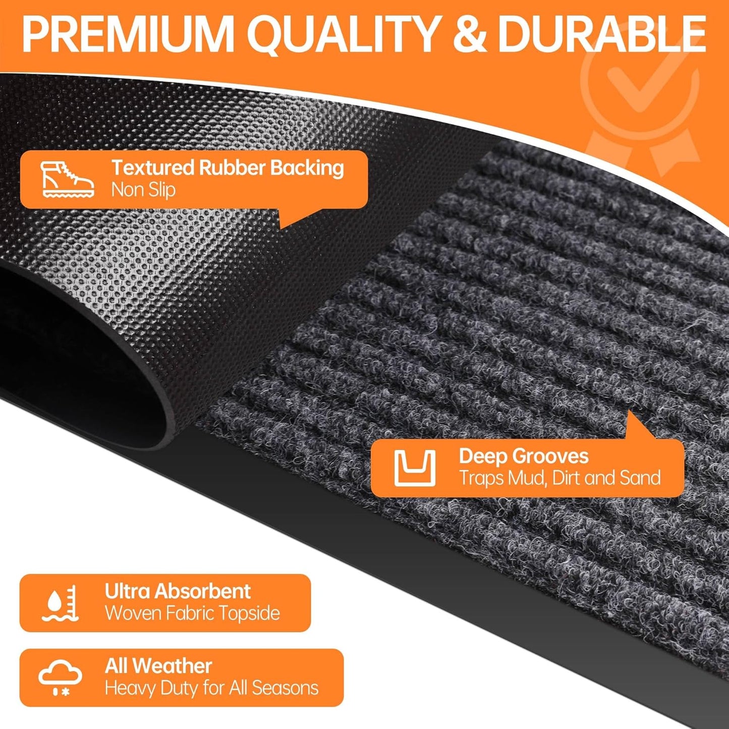 Front Door Mat, 4'x8' Indoor Outdoor Door Mat, Commercial Industrial Entrance Doormat, Heavy Duty Welcome Mat, Rubber Backing Non Slip Doormat for Entryway