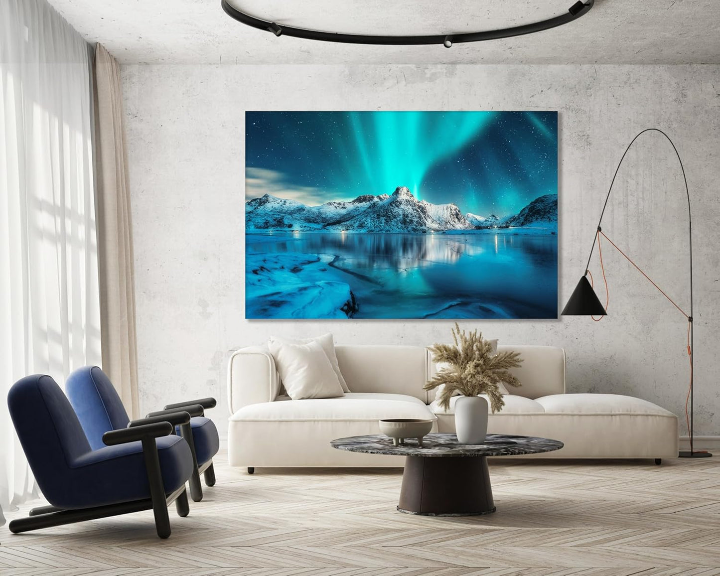 Nature Wall Art Prints - Ocean Forest Mountain Lake Canvas Landscapes - Small to Extra Large Living Room Bedroom Kitchen Bathroom Décor (Northern Lights Over Lake, 28L" x 41W")