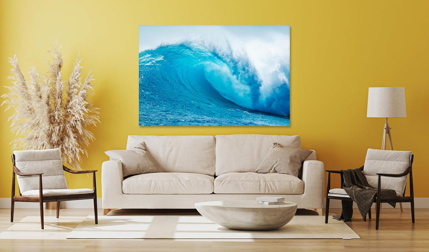 Nature Wall Art Prints - Ocean Forest Mountain Lake Canvas Landscapes - Small to Extra Large Living Room Bedroom Kitchen Bathroom Décor (Blue Ocean Wave, 16L" x 24W")