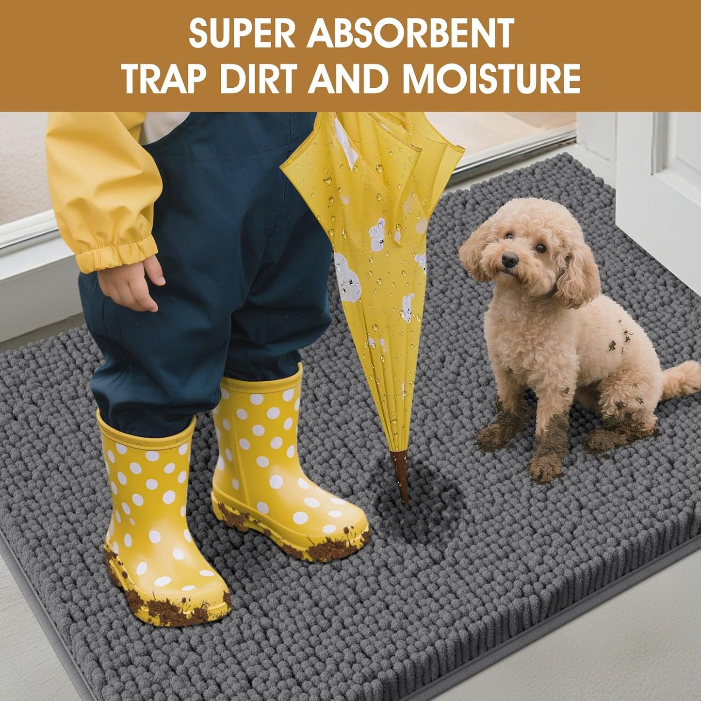 IM HOME Dog Door Mats for Muddy Paws, Chenille Absorbent Door Mats, Non Slip Heavy Mud Mat for Dogs, Soft Indoor Door Mat for Entryway, Mud Paws, Inside Floor,30" X 20", Grey