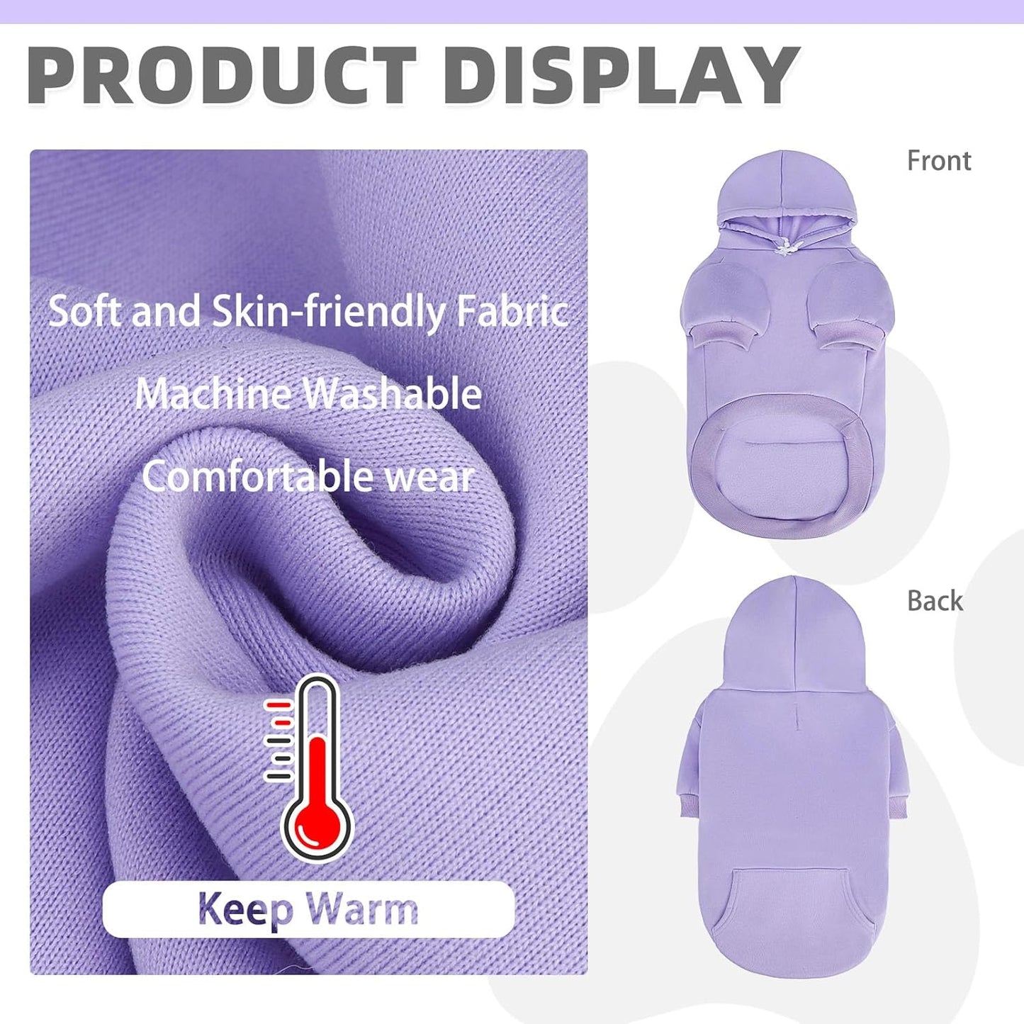 KOOLTAIL Basic Dog Hoodie - Soft & Warm Dog Hoodie Sweater with Leash Hole and Pocket, Pet Winter Coat, Cold Weather Clothes Sweatshirt for Small Medium Large Dogs Puppy Cat Boys Girls Lavender XS