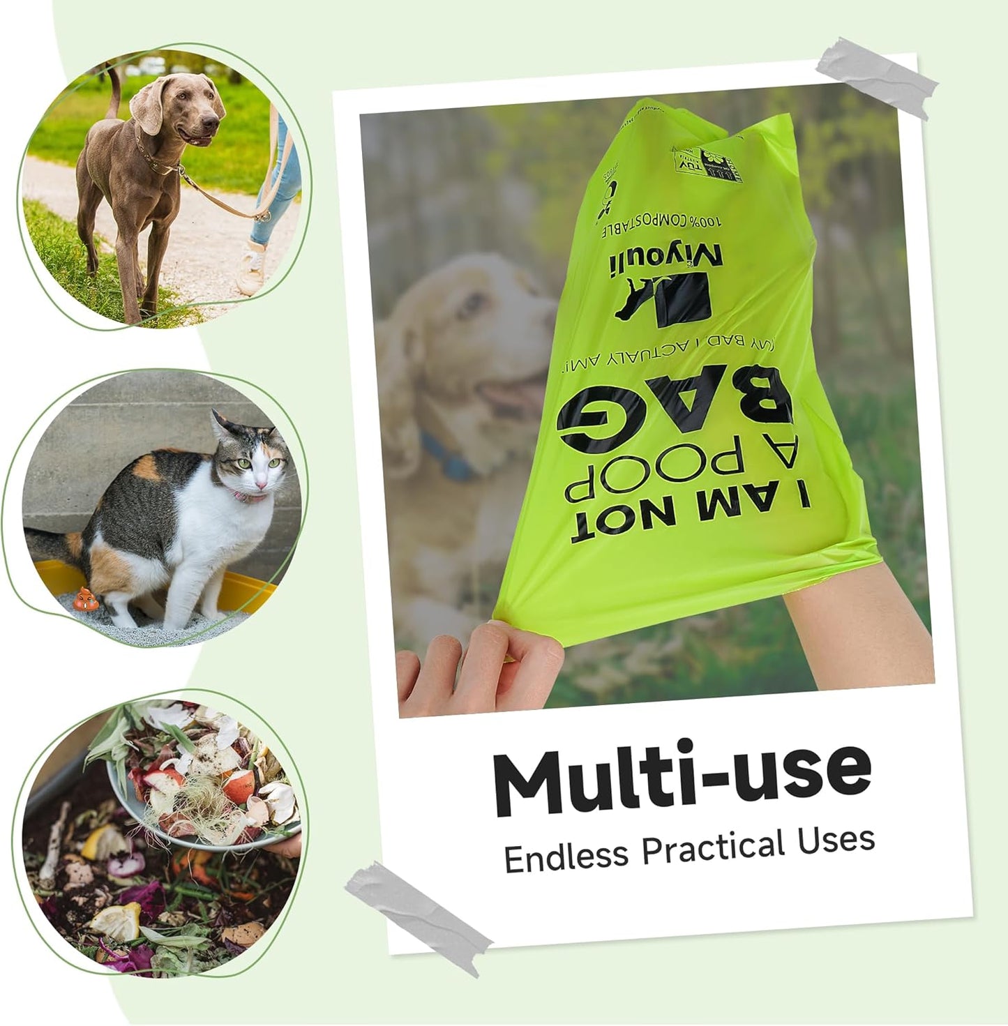 Certified Compostable Poop Bags for Dogs, 240 Poop Bags (16 Rolls), Landfill Friendly, Leak Proof Unscented Easy Open Poop Waste Bag（Green）