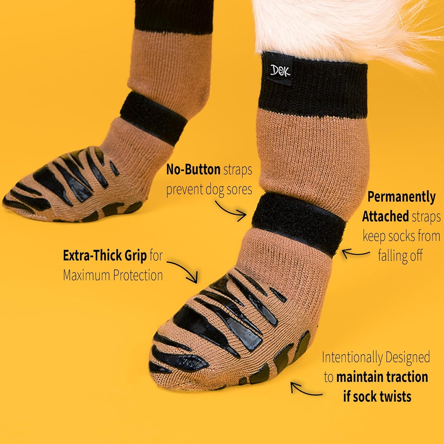 DOK TigerToes Premium Non-Slip Dog Socks for Hardwood Floors - Extra-Thick Grip That Works Even When Twisted - Prevents Licking, Slipping, and Great for Dog Paw Protection (Cool Caramel, Medium)