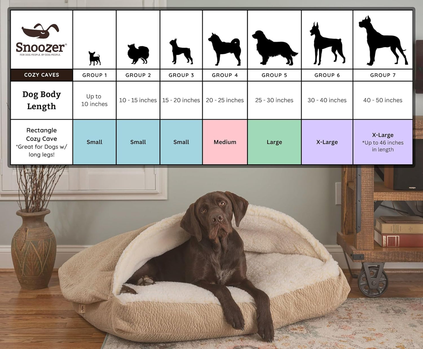 Snoozer Rectangle Cozy Cave Dog Bed - Indoor Dog Bed with Cover Cave, Covered Calming Burrow for Small & Medium Sized Pets with Blanket Attached, Enclosed, Washable - Medium, Heather Gray