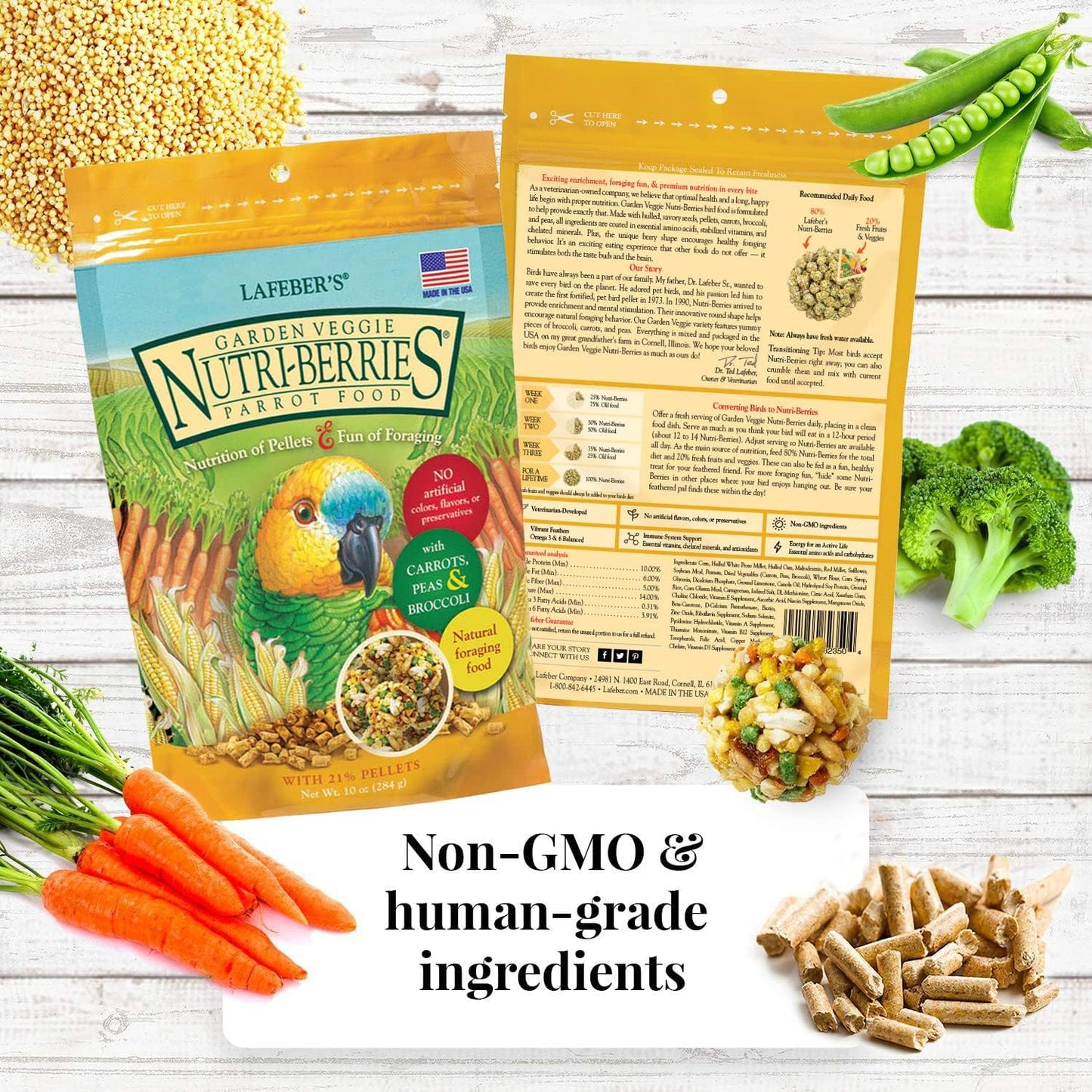 LAFEBER'S Nutri-Berries Pet Bird Food Variety Sampler Bundles, Made with Non-GMO and Human-Grade Ingredients, for Parrots, 10 oz. Each (4 Pk Bundle) with Free Avi-Cake Sample