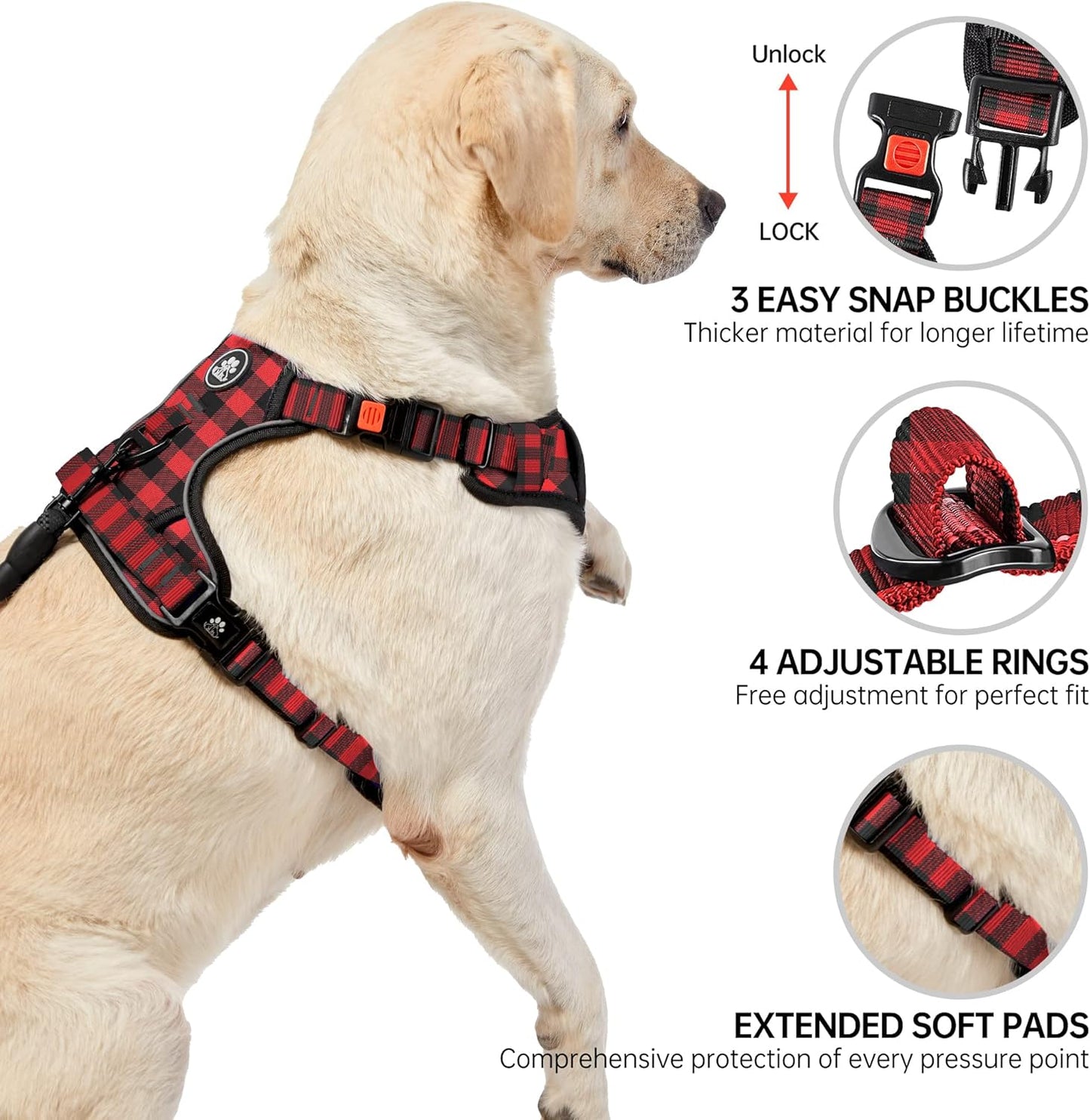 NESTROAD No Pull Dog Harness with Leash, Reflective No Choke Pet Vest Harness,Adjustable Soft Padded Dog Harness with Easy Control Handle for Small Dogs(Checkered Red,Small)