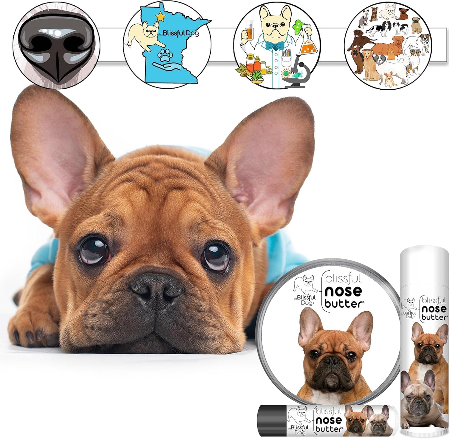 The Blissful Dog French Bulldog Black Masked Fawn Nose Butter, Versatile Dog Nose Balm for Dry Nose, Handcrafted Nose Moisturizer, Easy-to-Apply Dog Essentials, Unscented, 1 oz.