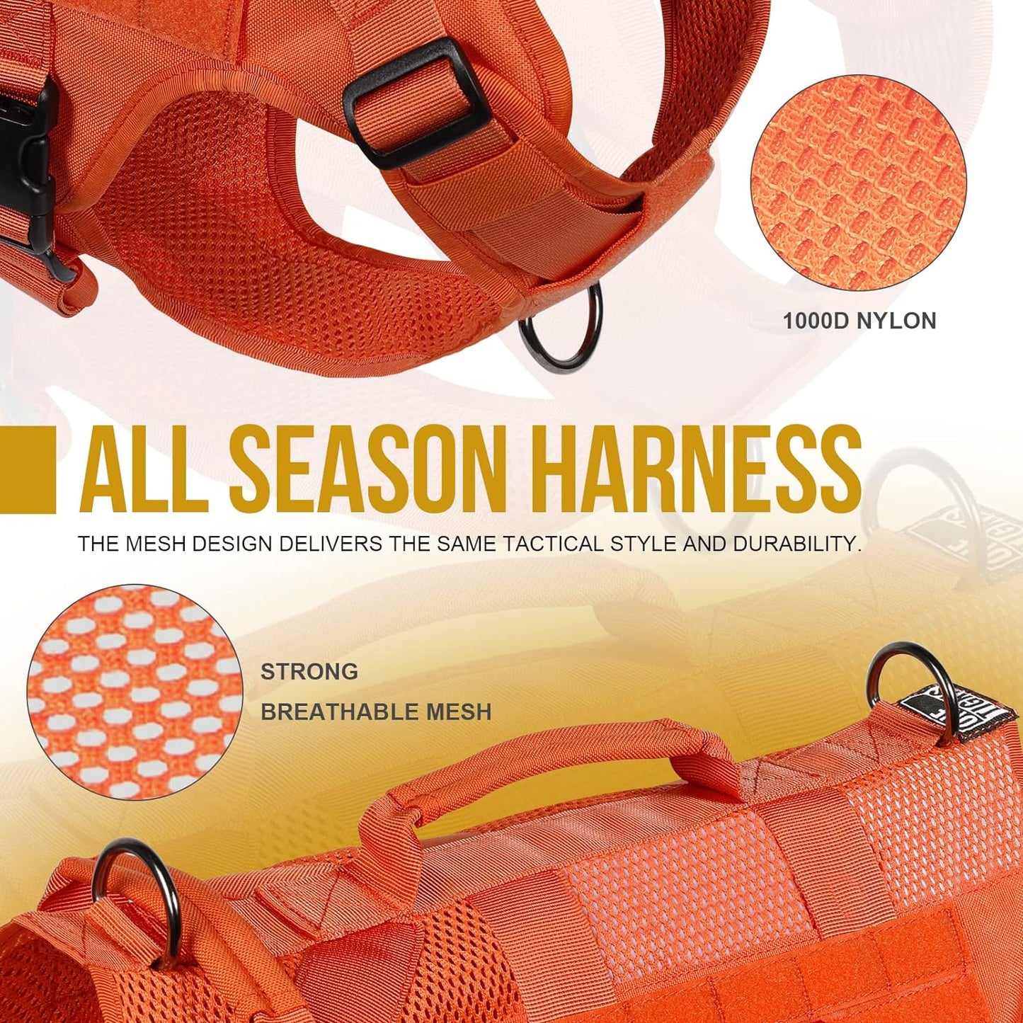 OneTigris - Tactical Dog Harness No Pull for Medium Dogs, Breathable Mesh Design, Service Dog Vest with Handle and Molle Bags, Adjustable Suit for Walking Hiking