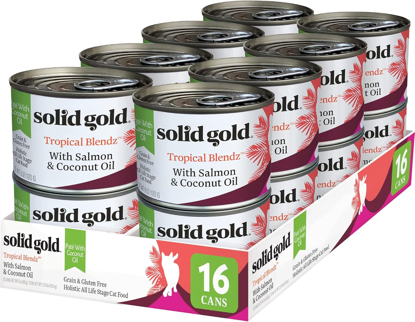 Solid Gold Tropical Blendz Salmon Pate in Coconut Oil - Nutrient-Rich Wet Cat Food for All Life Stages, 16 Pack