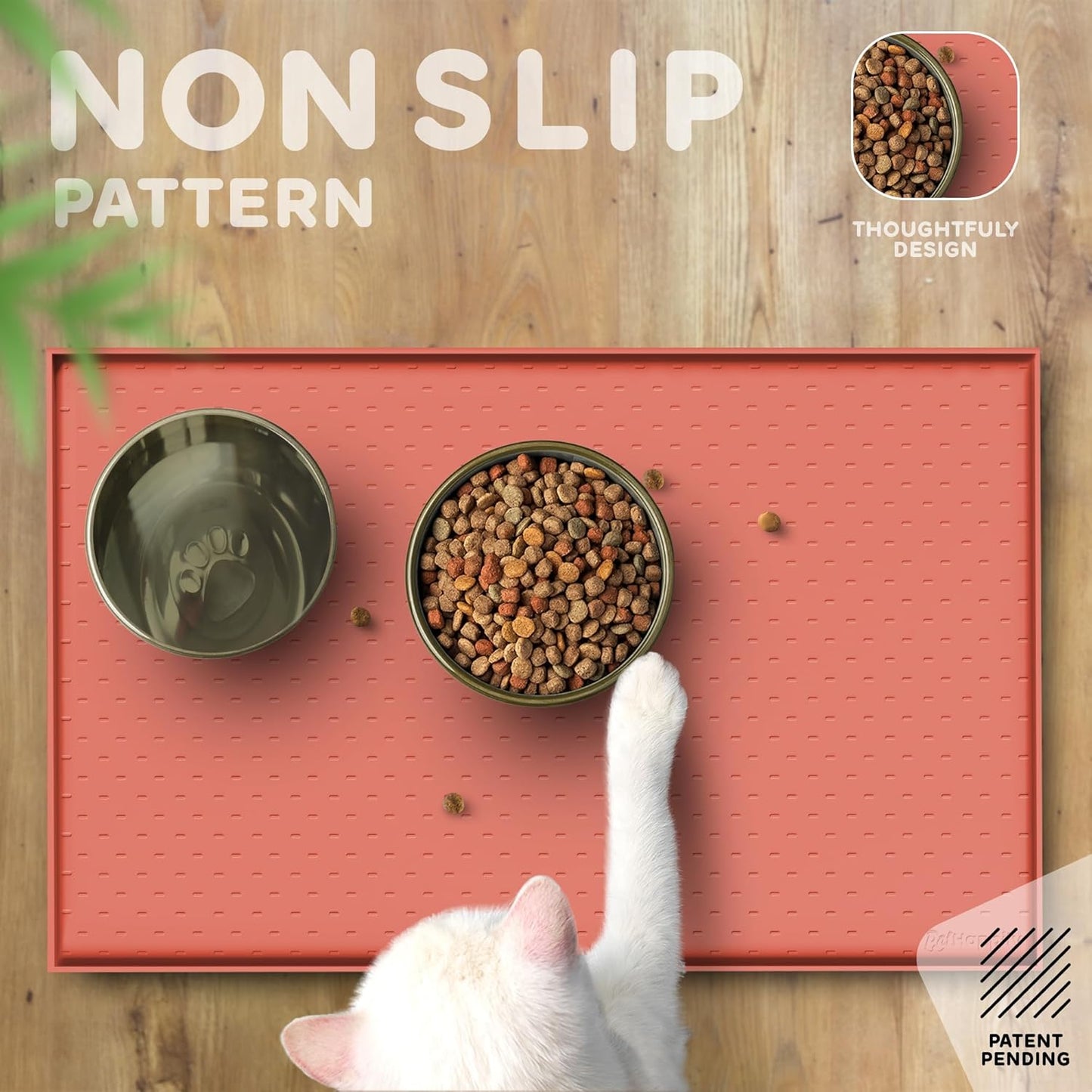 Dog Food Mat - Raised Edges Dogs Mat for Food and Water Prevent Spill, Waterproof Cat Food Mats Protect Floors, Easy Clean Dog Bowl Mats for Food and Water, Silicone Pet Food Tray