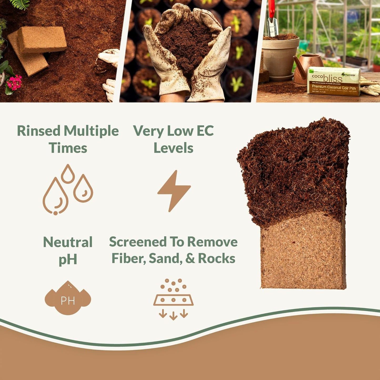 Coco Coir 650gm Bricks (30-Pack) - Organic Coco Coir for Plants & Gardening - OMRI-Listed Cocopeat for Garden Soil, Seed Starter Soil, & Mulch - Coconut Coir Bricks - Coconut Fiber Potting Mix
