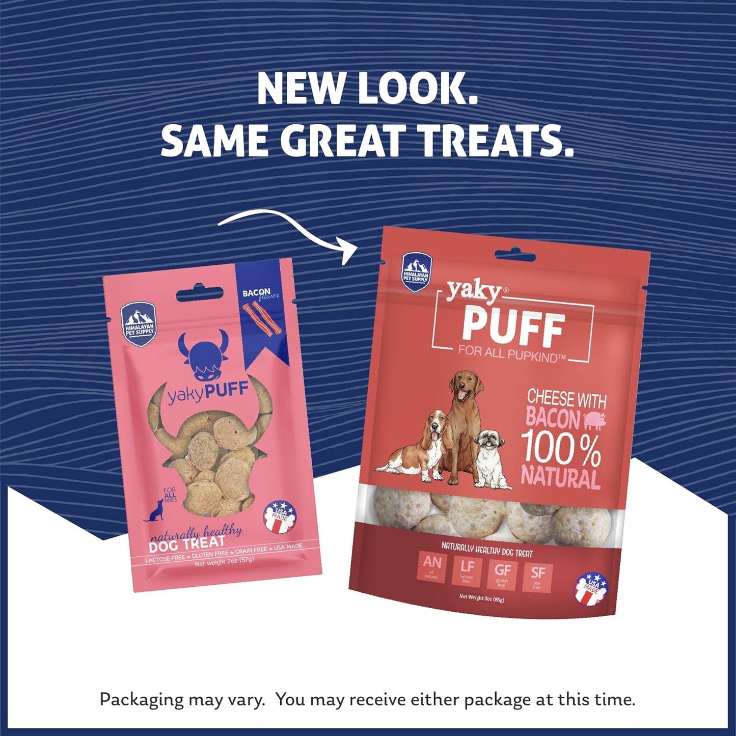 yakyPUFF Himalayan Cheese Treats | Lactose Free | Gluten Free | Grain Free | REAL BACON | USA MADE | For All Breeds | Bacon Flavor Crispy Puffed Treat