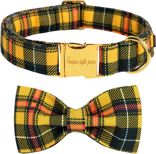 Unique style paws Bowtie Dog Collar Cotton Plaid Collar Adjustable Puppy Collar for Small Medium Large Dogs-S