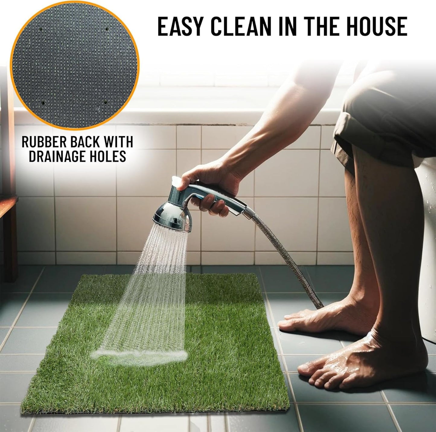 Ottomanson Pet Training Collection Easy Clean Indoor/Outdoor Reusable Training Grass Pad, 15" x 30", Green