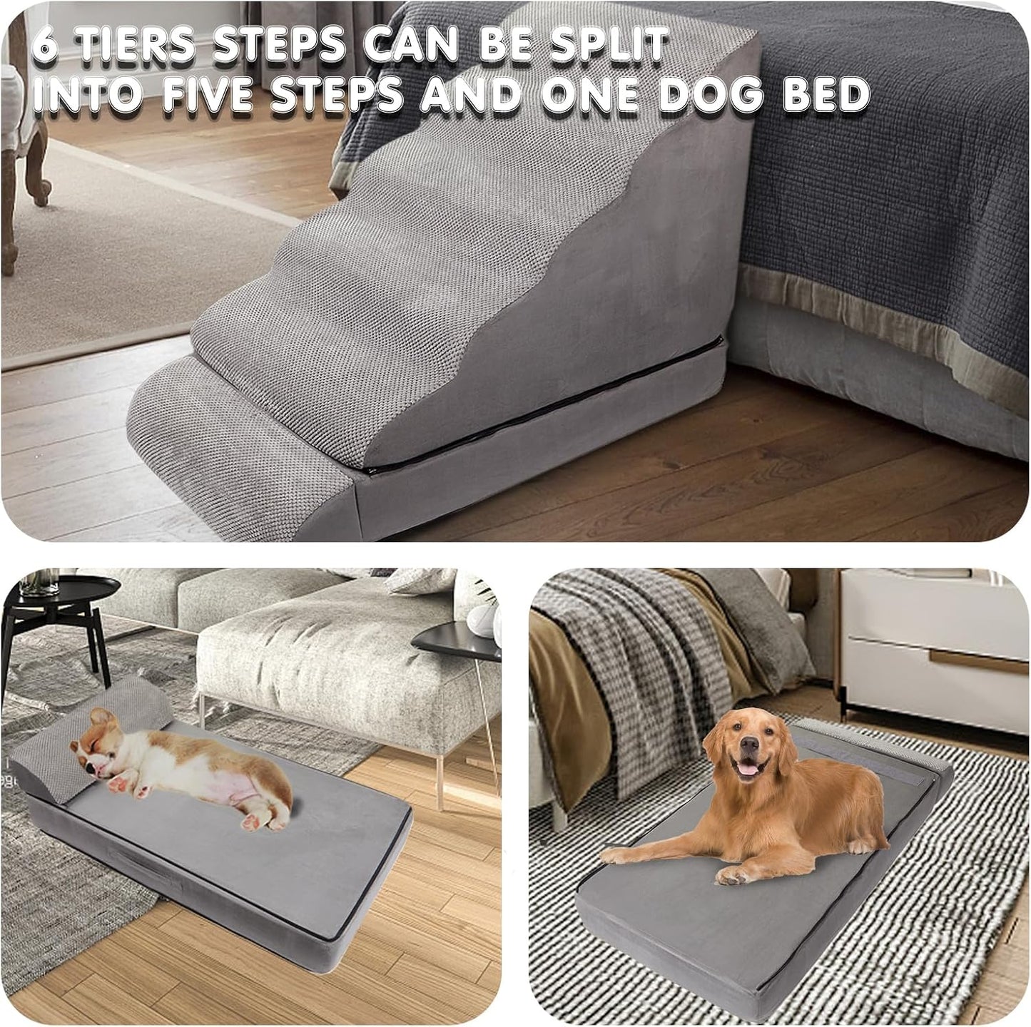 Dog Stairs & Steps for High Beds 30 Inches Tall, LitaiL 6 Steps Pet Stairs/Steps for Beds 24-30inch High for Small Large Dogs, Non-Slip Dog Ramps/Ladder for Old Dogs/Cats