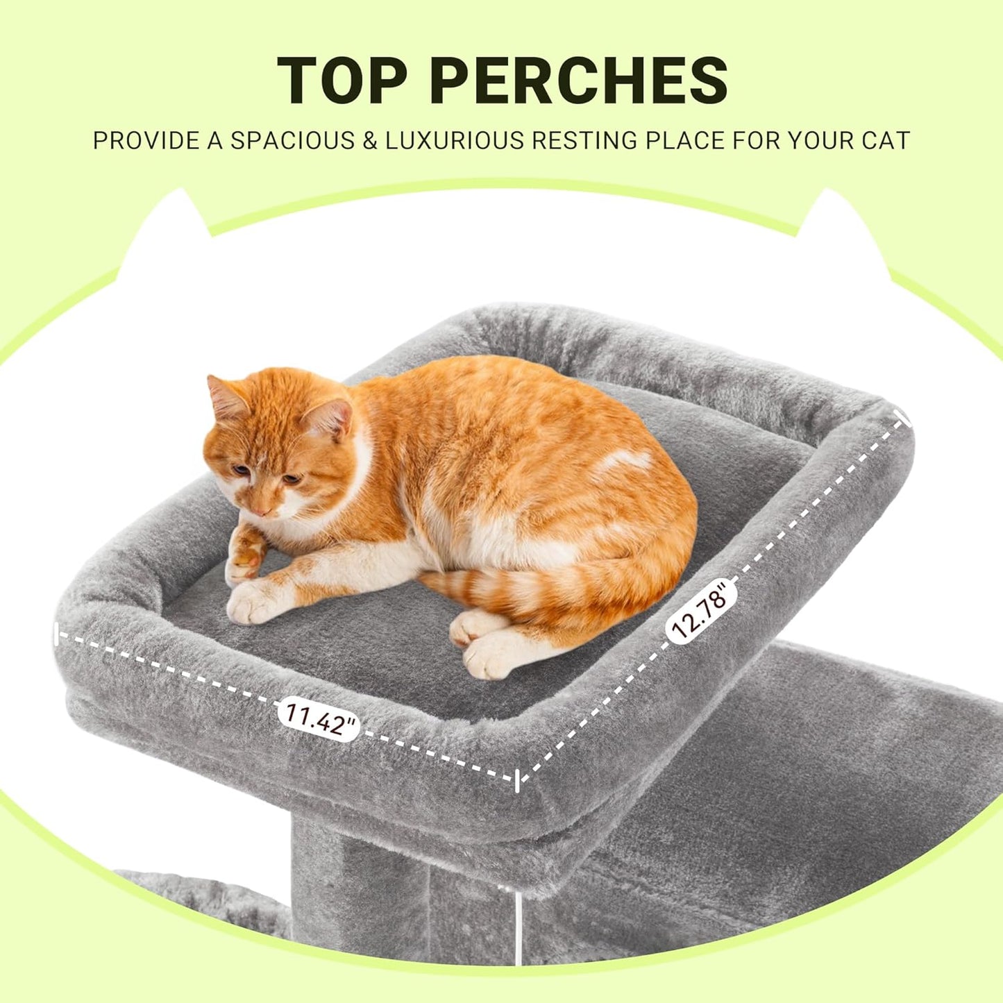 Allewie 64 Inches Cat Tree Tower/Multi-Level Activity Center for Indoor Big Felines/2 Plush Condos/2 Perchs/Basket/House/Sisal Scratching Posts/Hanging Cat Toys/Grey