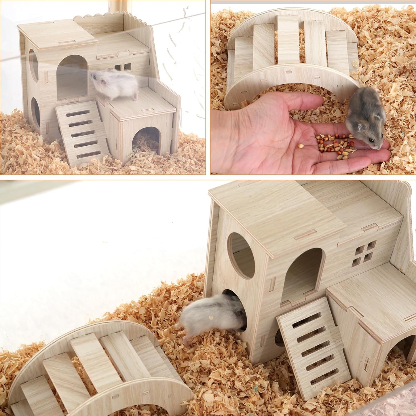 Hamster cage Wooden with Acrylic, Dwarf Hamster cage, Small Animal Habitat with Openable Top, Mouse cage for Guinea Pigs, Chinchillas, Gerbil, Syrian Hamster (31inch no Moon)