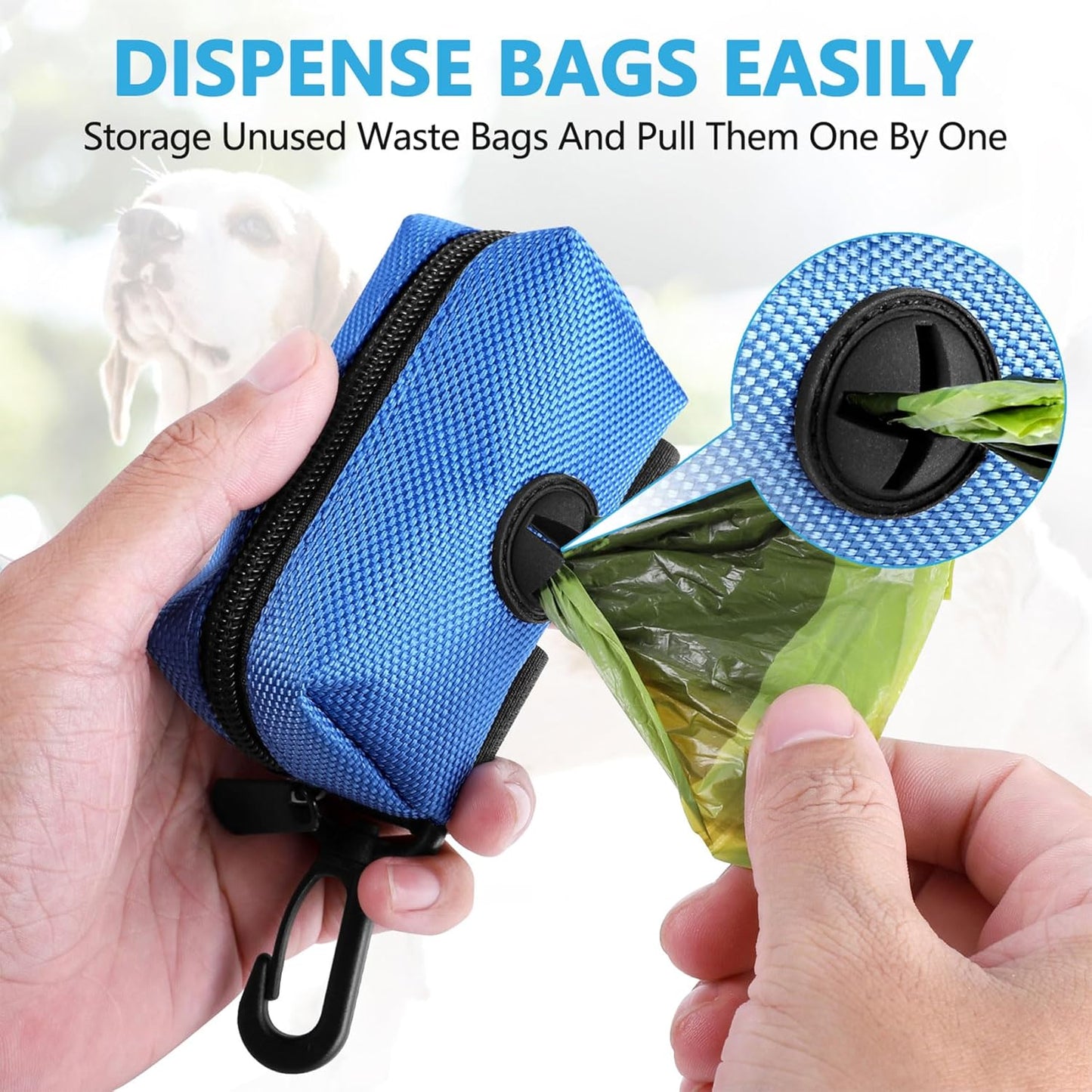 Dog Waste Bag Dispenser Pet Poop Bags Holder for Doggie Waste Bags Dispensers Soft Fabric Zipper Small Doggy Puppy Pouch for Leash Accessory Attachment with Carrier,2PCS Blue