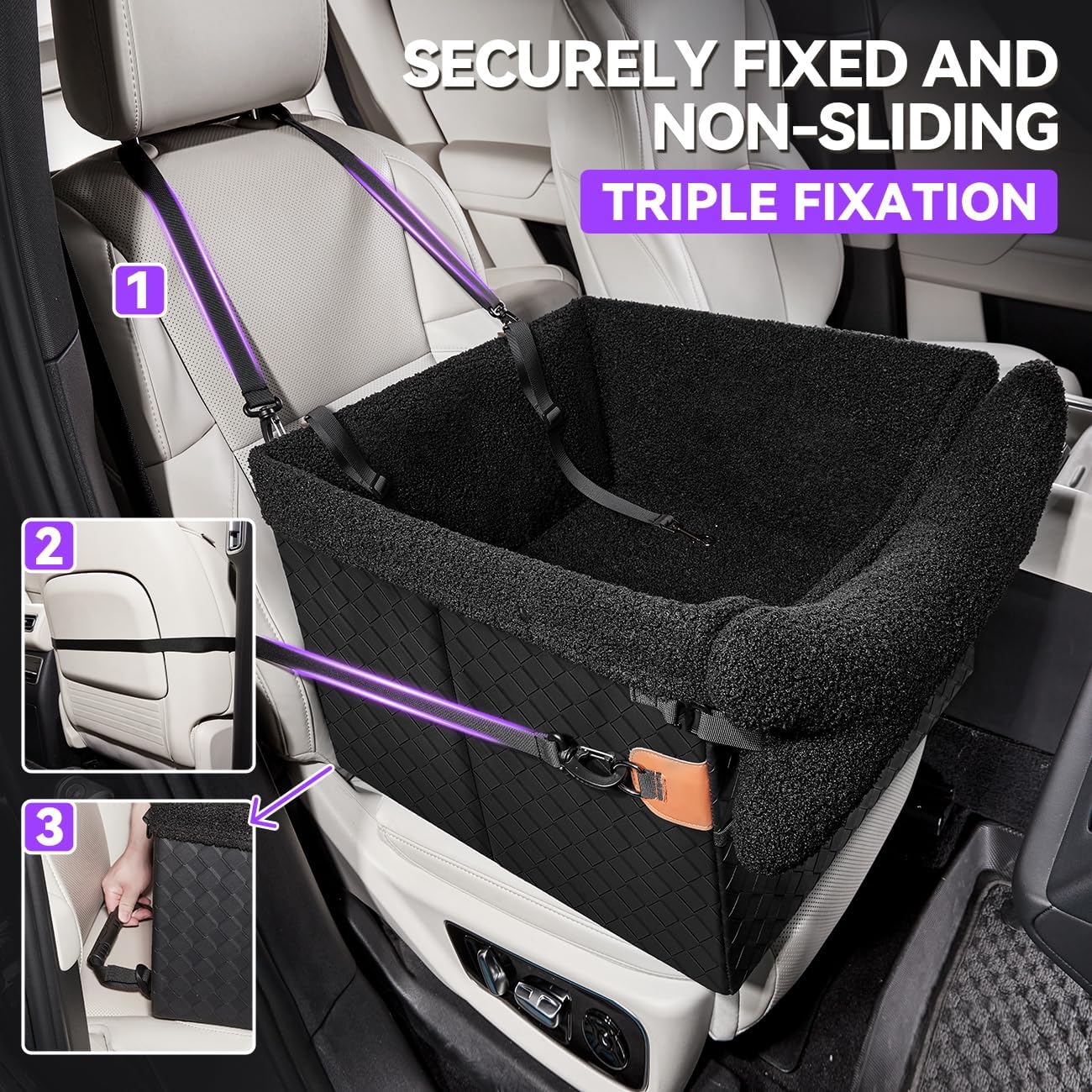 Dog Car Seats for Small Medium Dogs,PU Leather Car Seat Boosters,Foldable Puppy Cat Carseats (Black, Medium Dog)