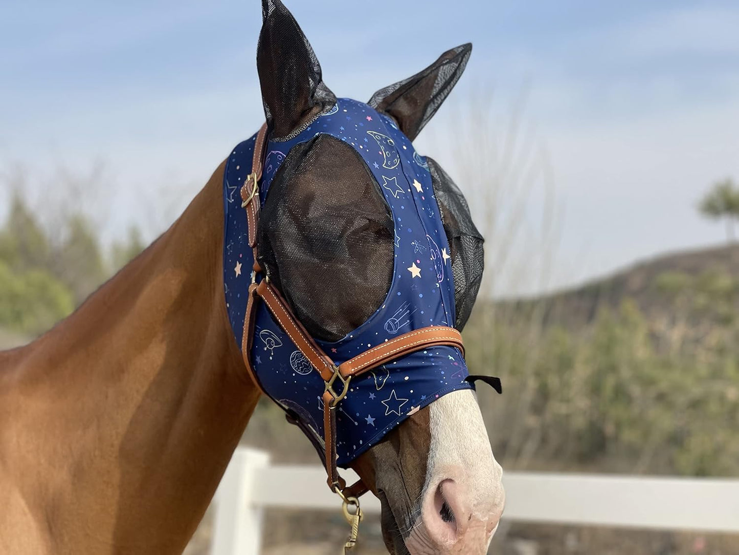 Horse Fly Mask Super Comfort Horse Fly Mask Elasticity Fly Mask with Ears We Only Make Products That Horses Like… (Midnight Blue, L)