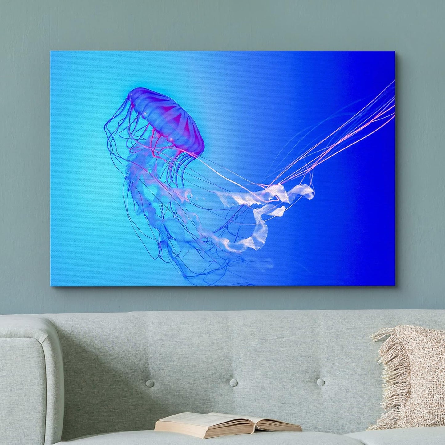 wall26 Canvas Print Wall Art Vibrant Neon Blue Pink Jellyfish Deep Sea Nature Animals Photography Realism Rustic Scenic Landscape Wilderness Earth Colorful for Living Room, Bedroom, Office - 24"x36"