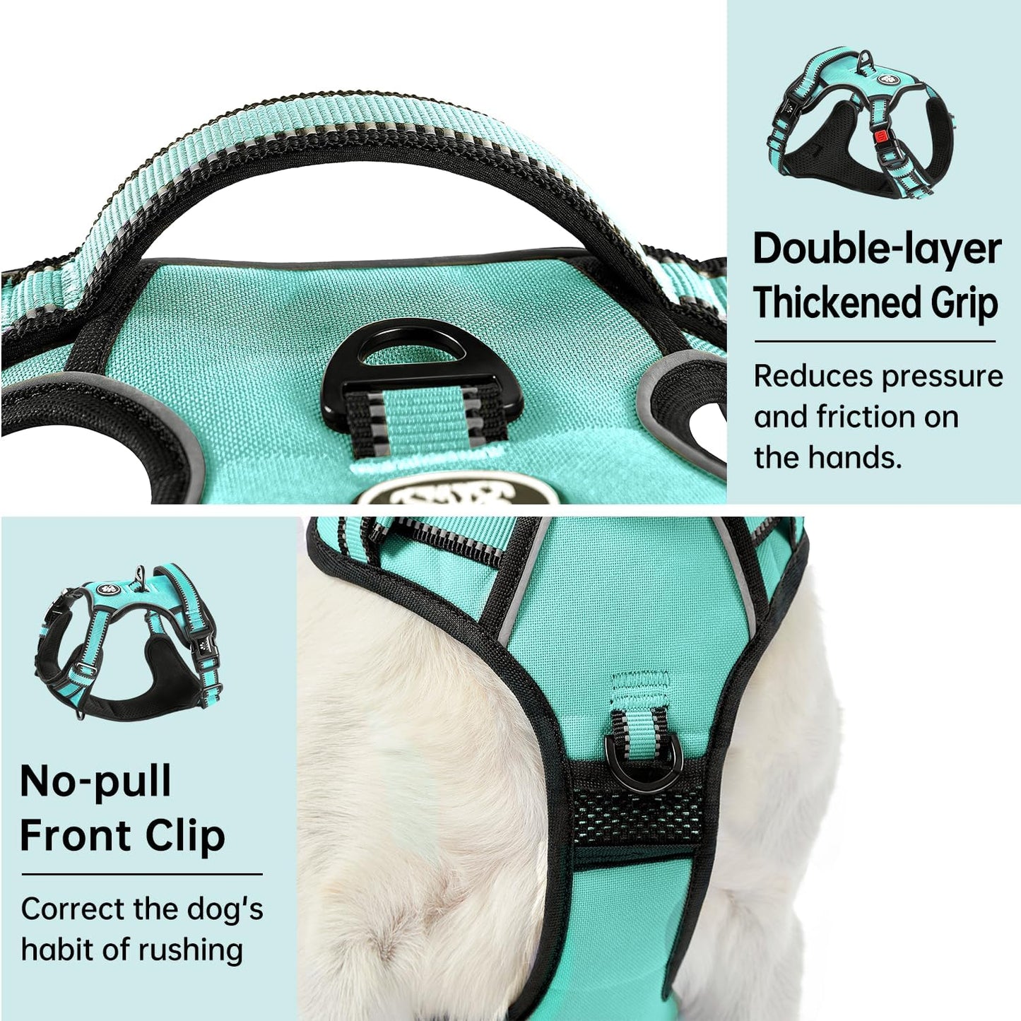 IVY&LANE No Pull Dog Harness with Leash Set, Reflective No Choke Pet Vest,Adjustable Oxford Dog Vest Harness with Easy Control Handle for Large Dogs (Turquoise,L)
